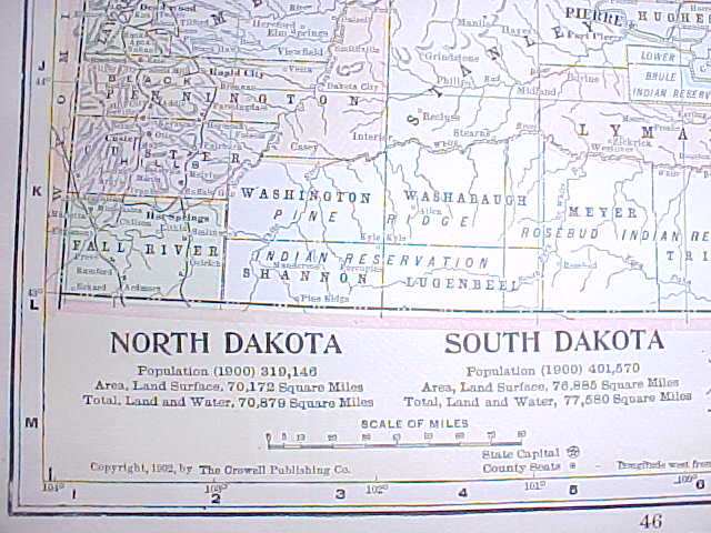Antique Map North & South Dakota Arkansas 1906