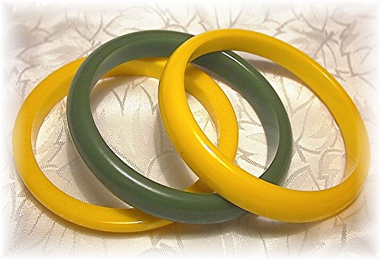 Bakelite Bangles 2 Yellow 1 Bright Green 50s