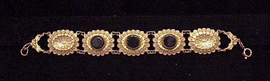 Antique Victorian Art Nouveau Stamped Brass And Onyx Bracelet