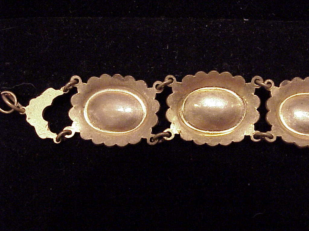 Antique Victorian Art Nouveau Stamped Brass And Onyx Bracelet