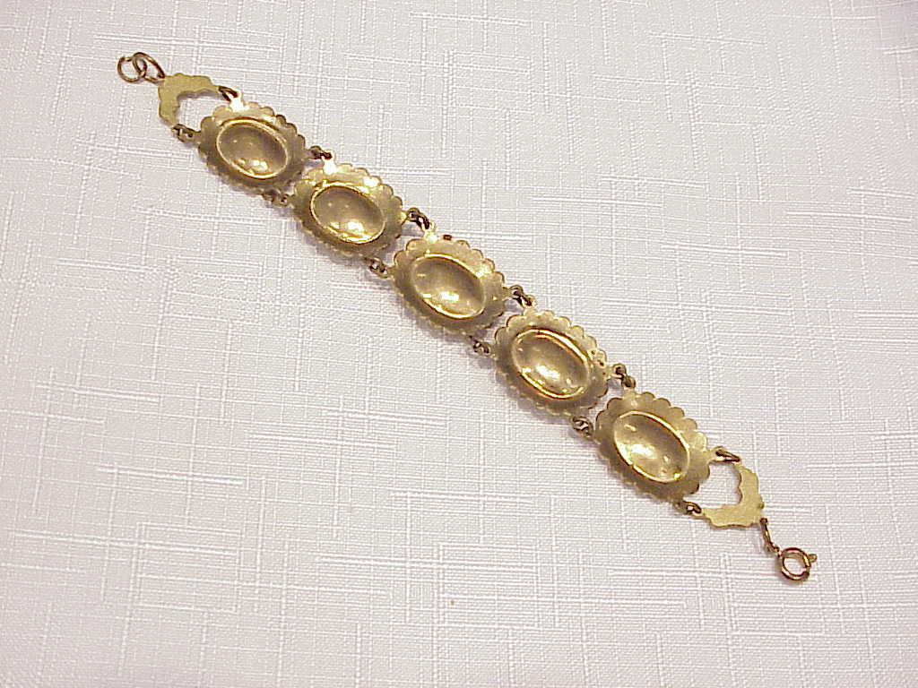 Antique Victorian Art Nouveau Stamped Brass And Onyx Bracelet