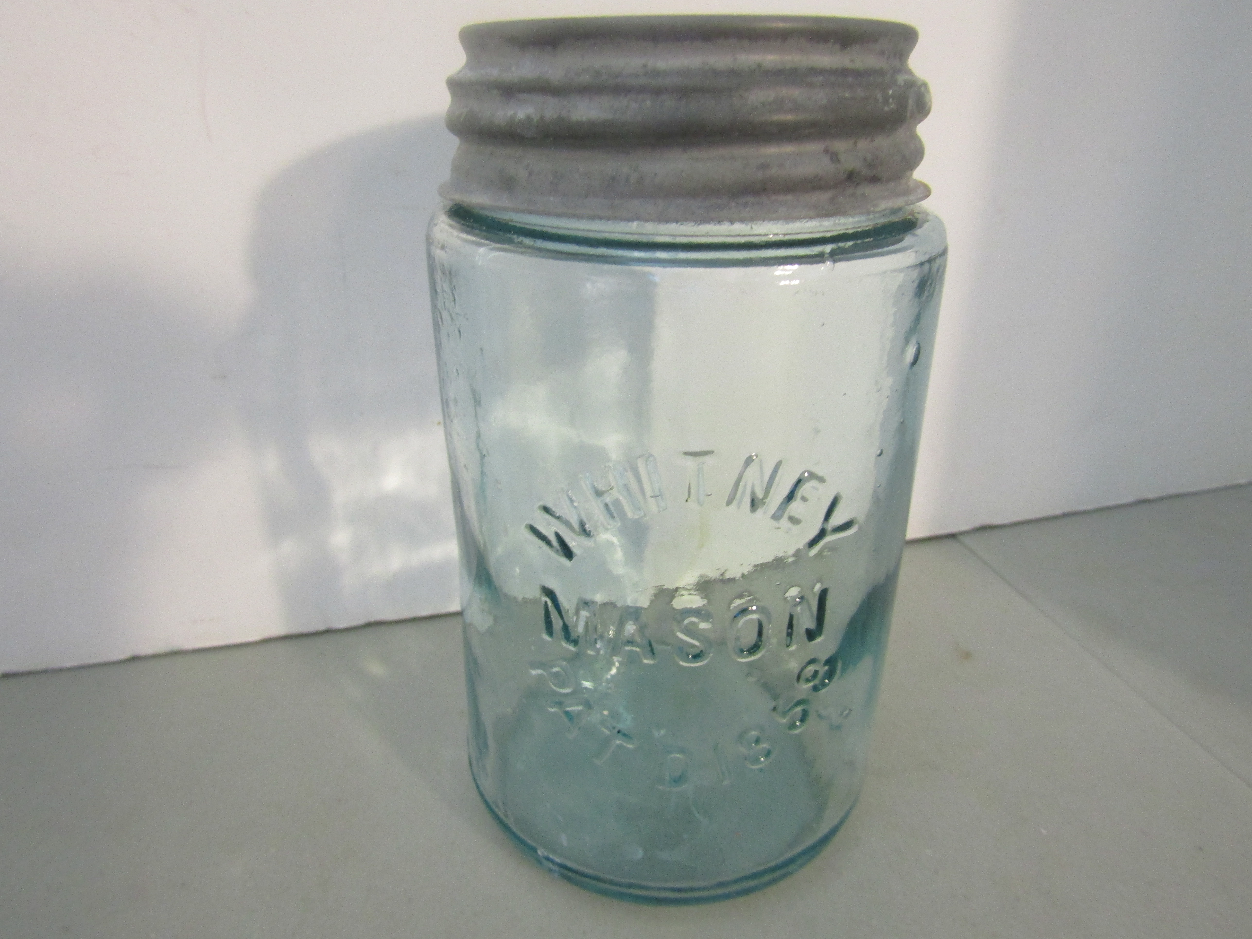 Vintage Whitney Pat'd 1858 Mason Pint Fruit Jar
