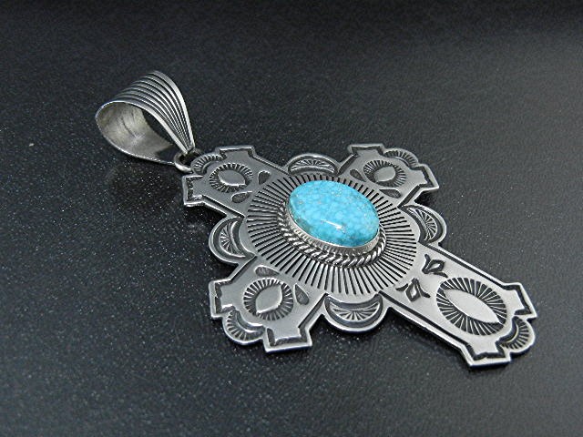 Albert Jake Kingman Turquoise Sterling Silver Cross
