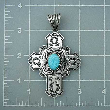 Albert Jake Kingman Turquoise Sterling Silver Cross