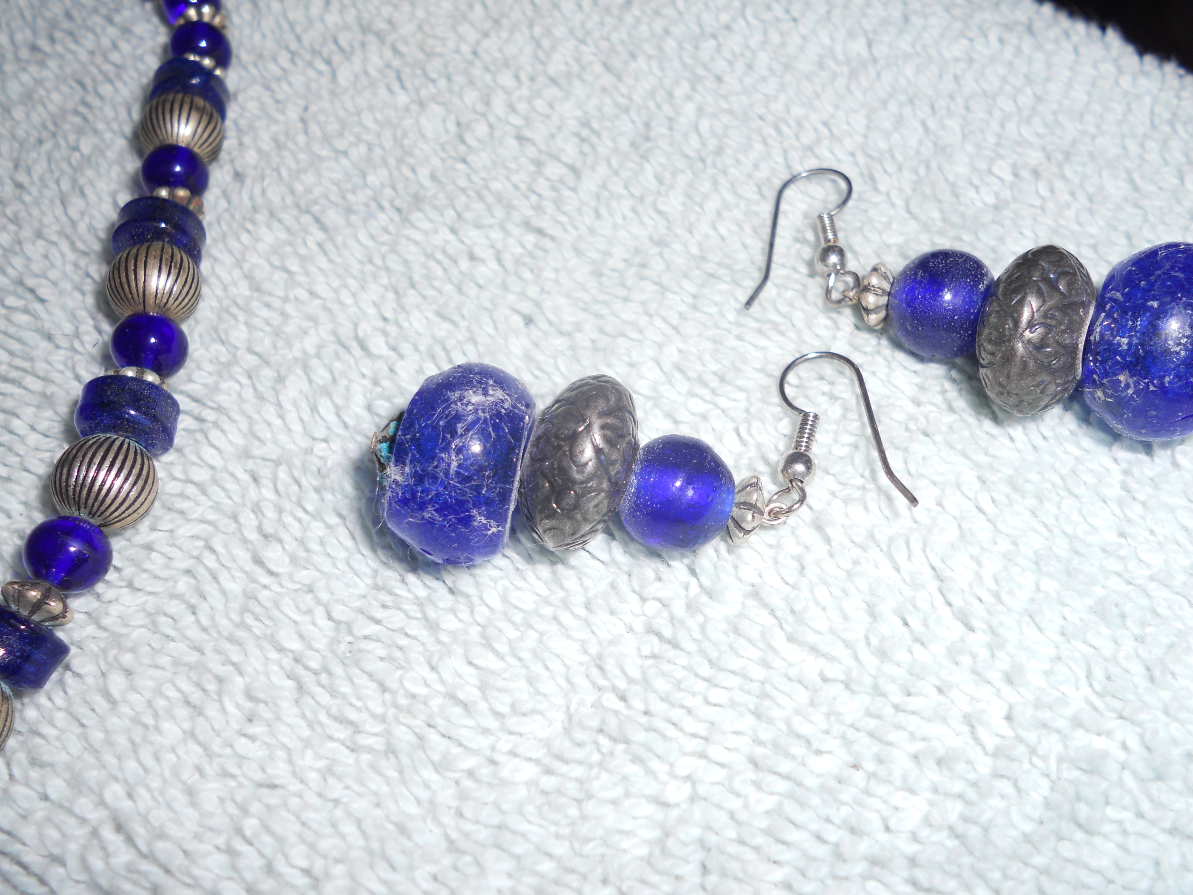 Blown Art Glass Cobalt Blue Bead Necklace set