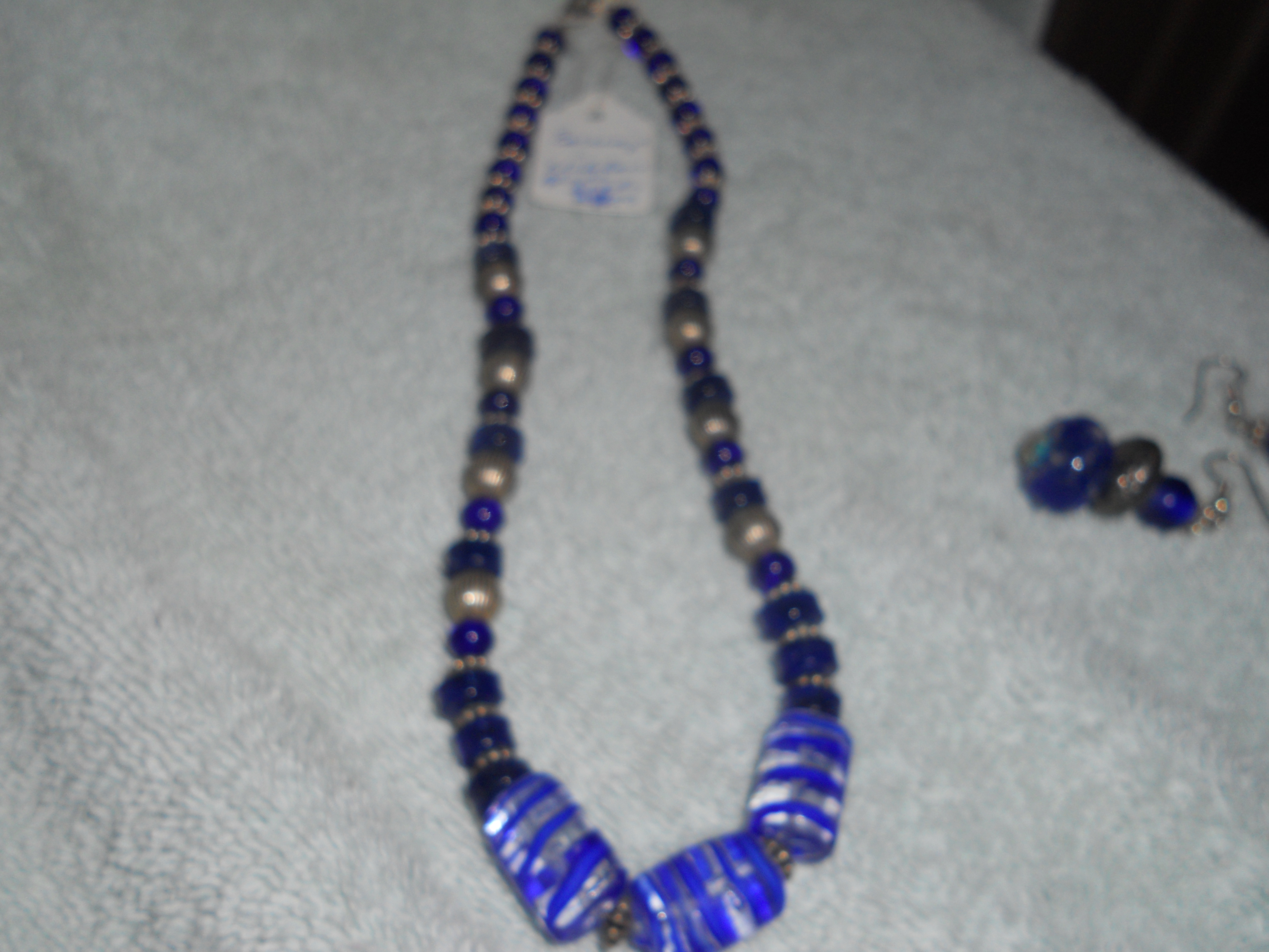 Blown Art Glass Cobalt Blue Bead Necklace set