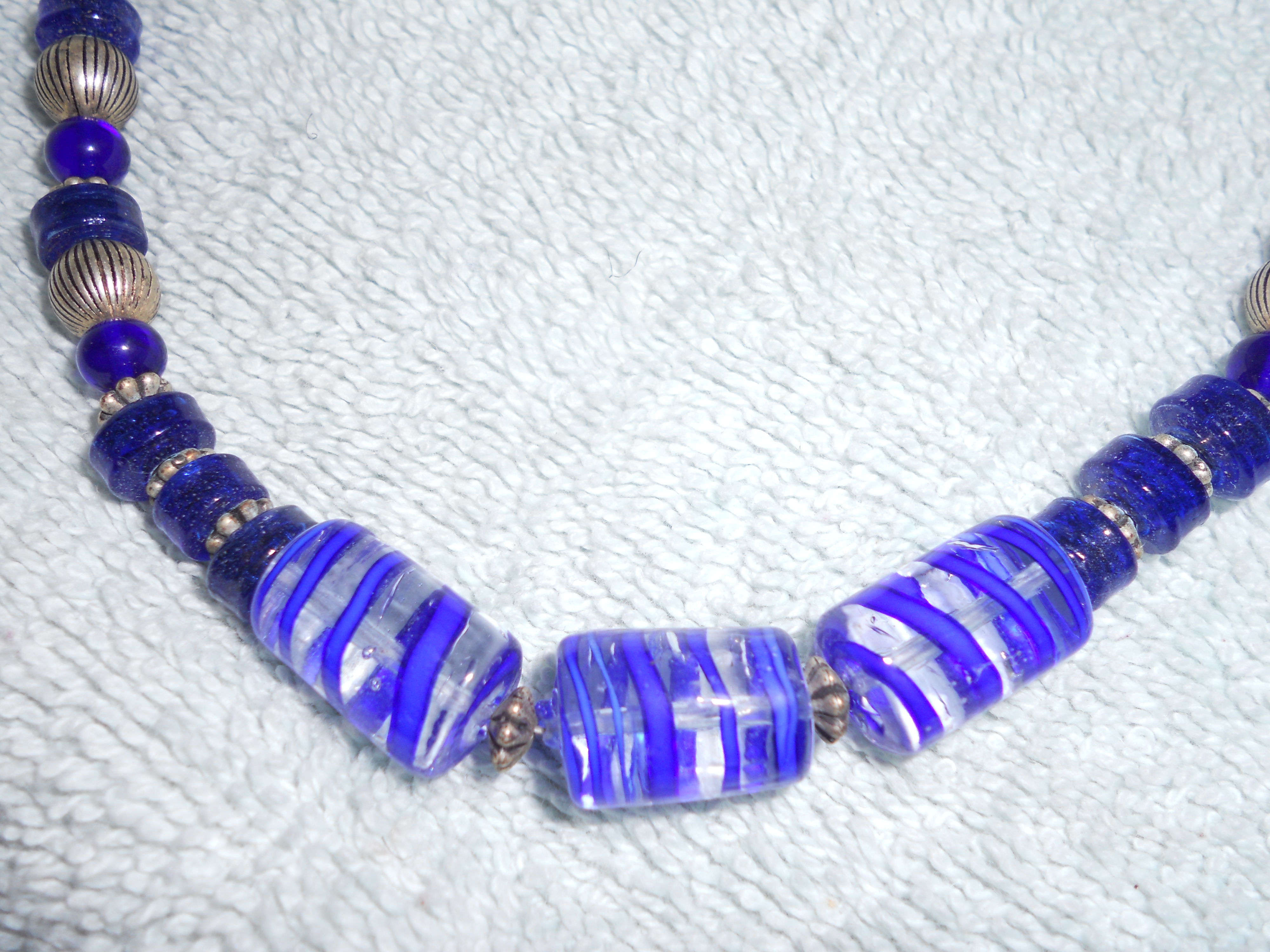 Blown Art Glass Cobalt Blue Bead Necklace set