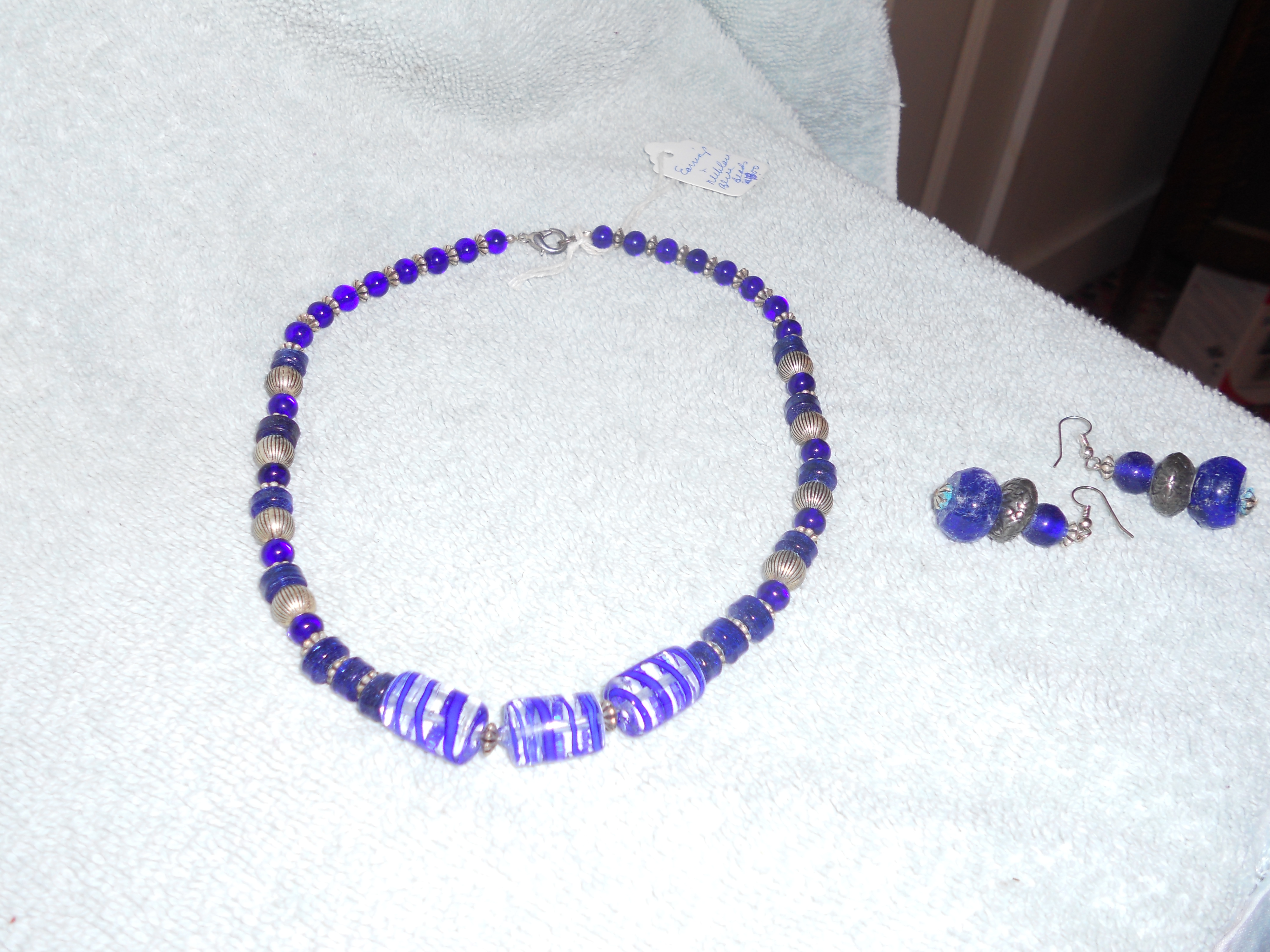 Blown Art Glass Cobalt Blue Bead Necklace set