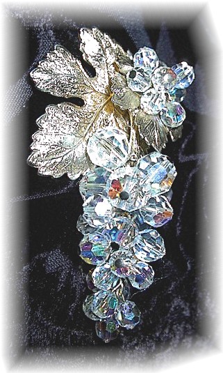 Crystal Hanging Vine Borealis Grape Brooch