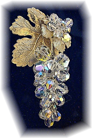 Crystal Hanging Vine Borealis Grape Brooch