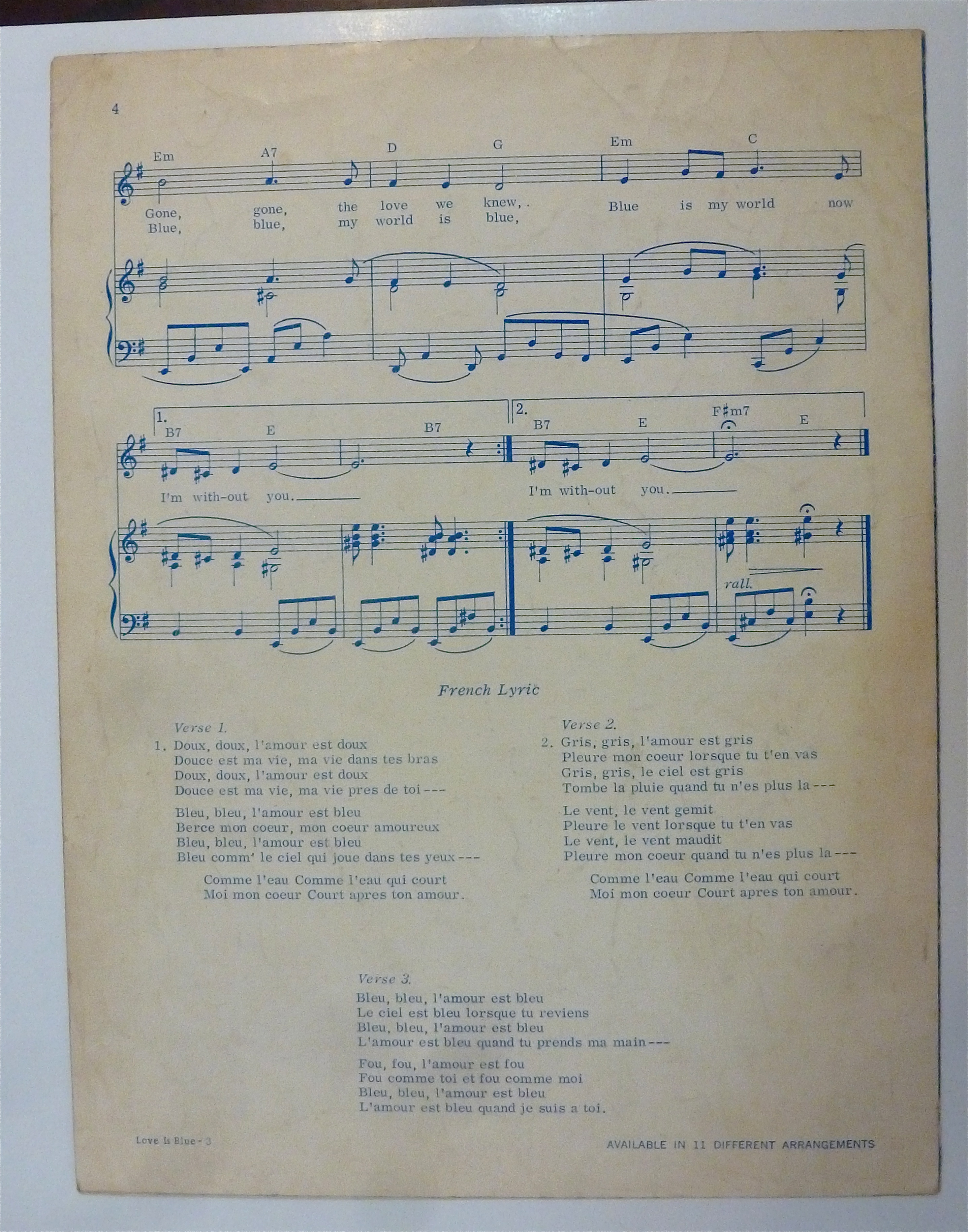 Sheet Music For 1968 Love Is Blue