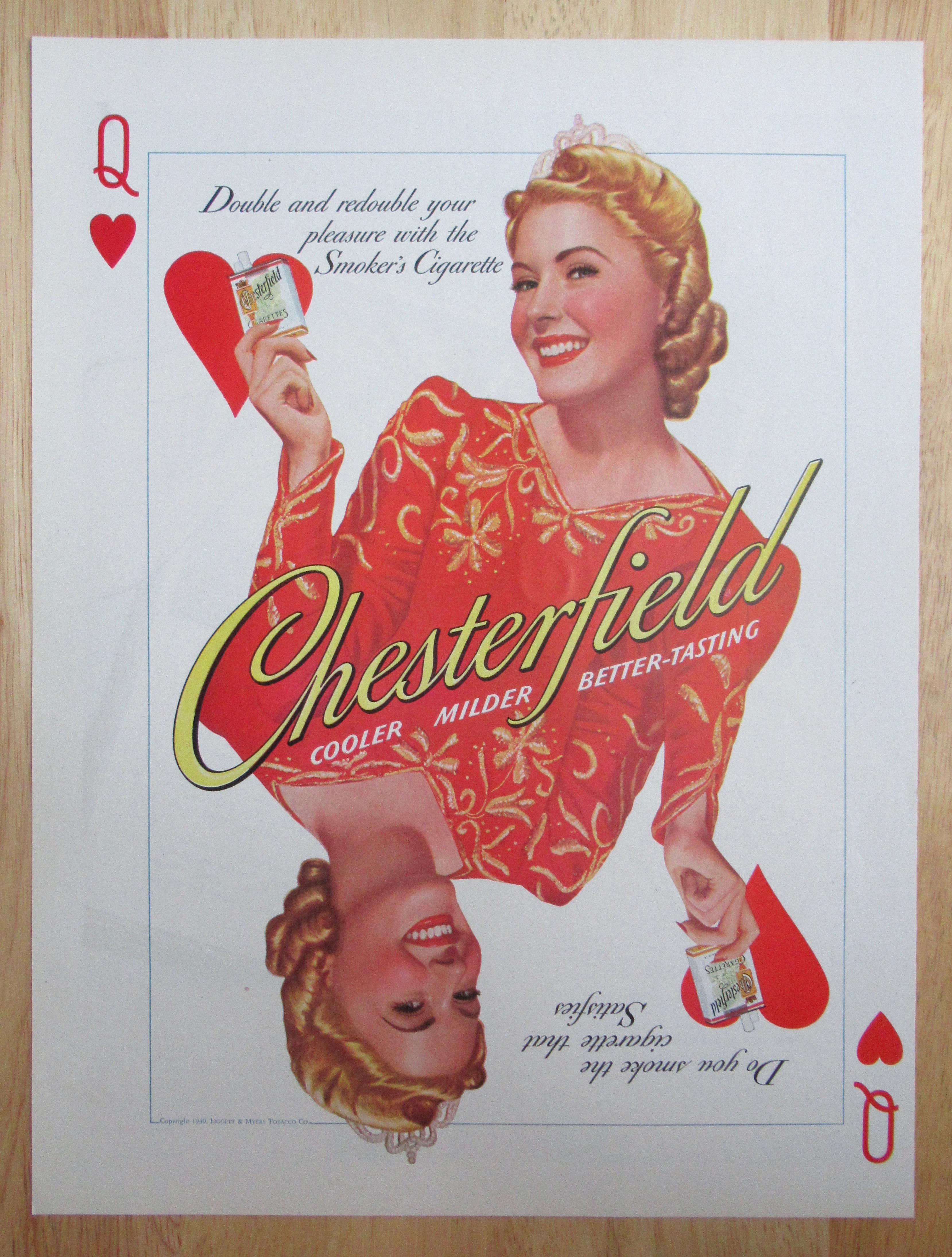1940 Chesterfield Cigarette with the Queen of Hearts