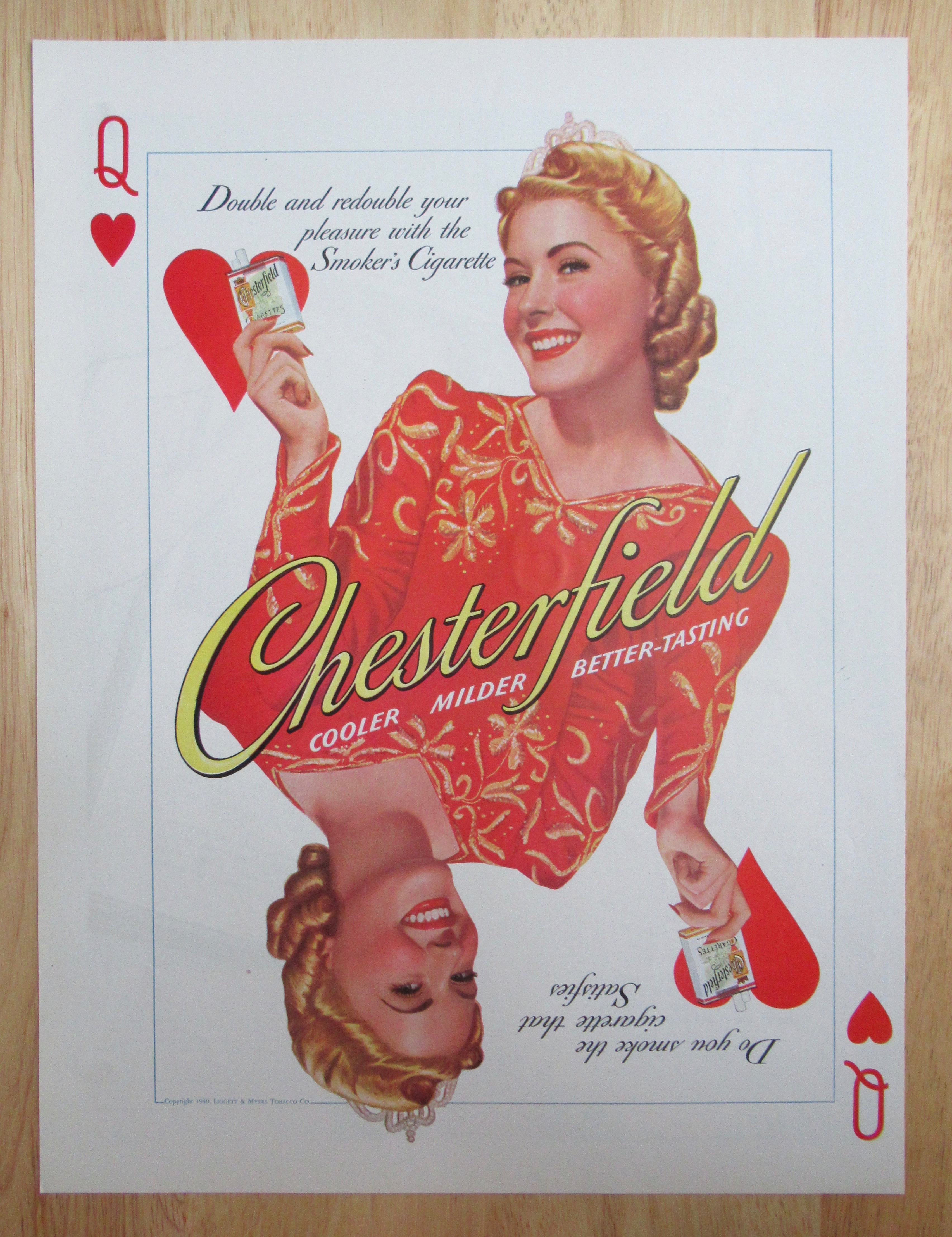 1940 Chesterfield Cigarette with the Queen of Hearts