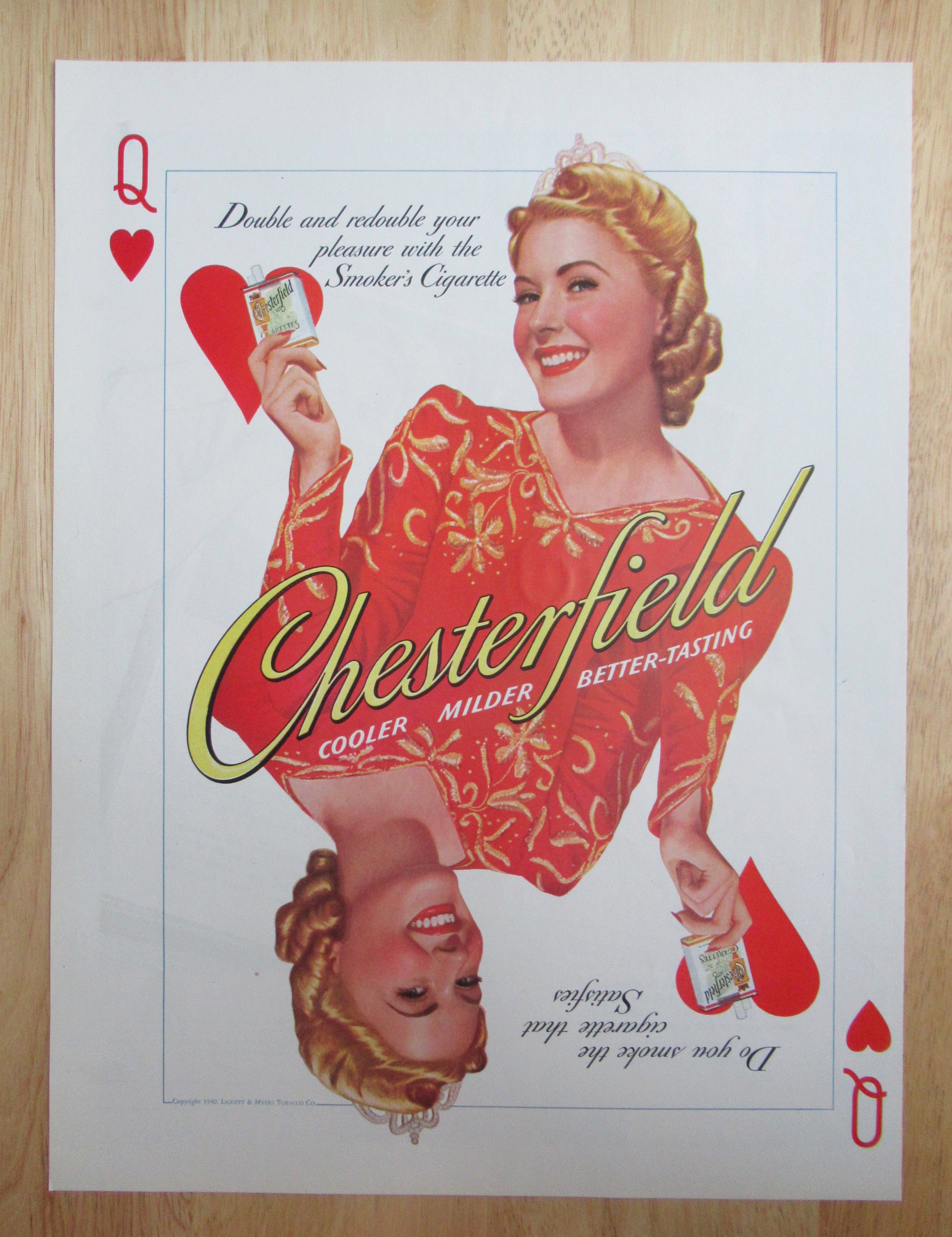 1940 Chesterfield Cigarette with the Queen of Hearts