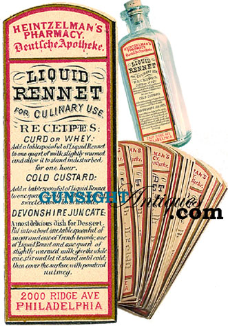 Civil War era PHARMACY – RENNET FOR CULINARY USE -  LABEL
