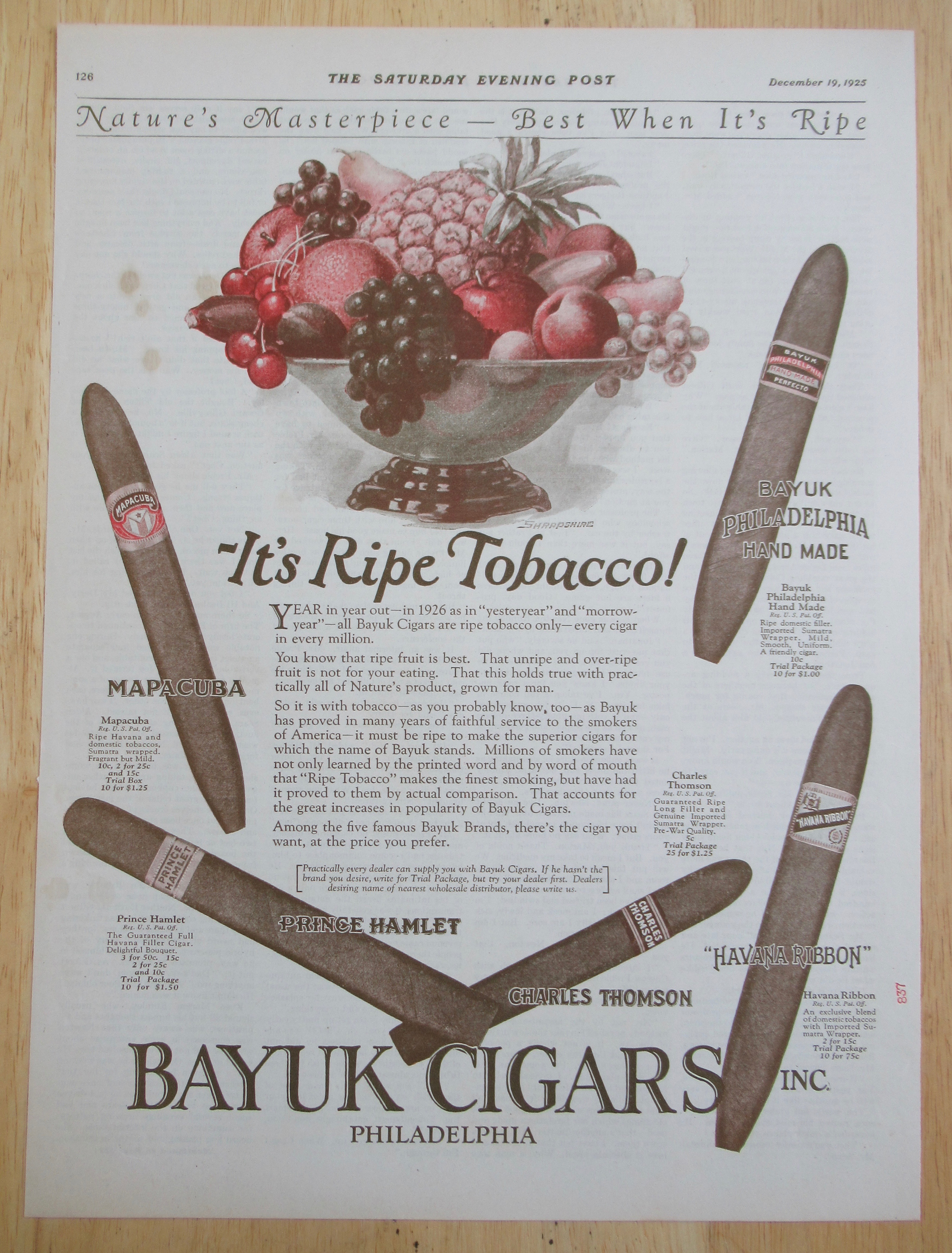 1925 Bayuk Cigars with Variety Of Different Cigars