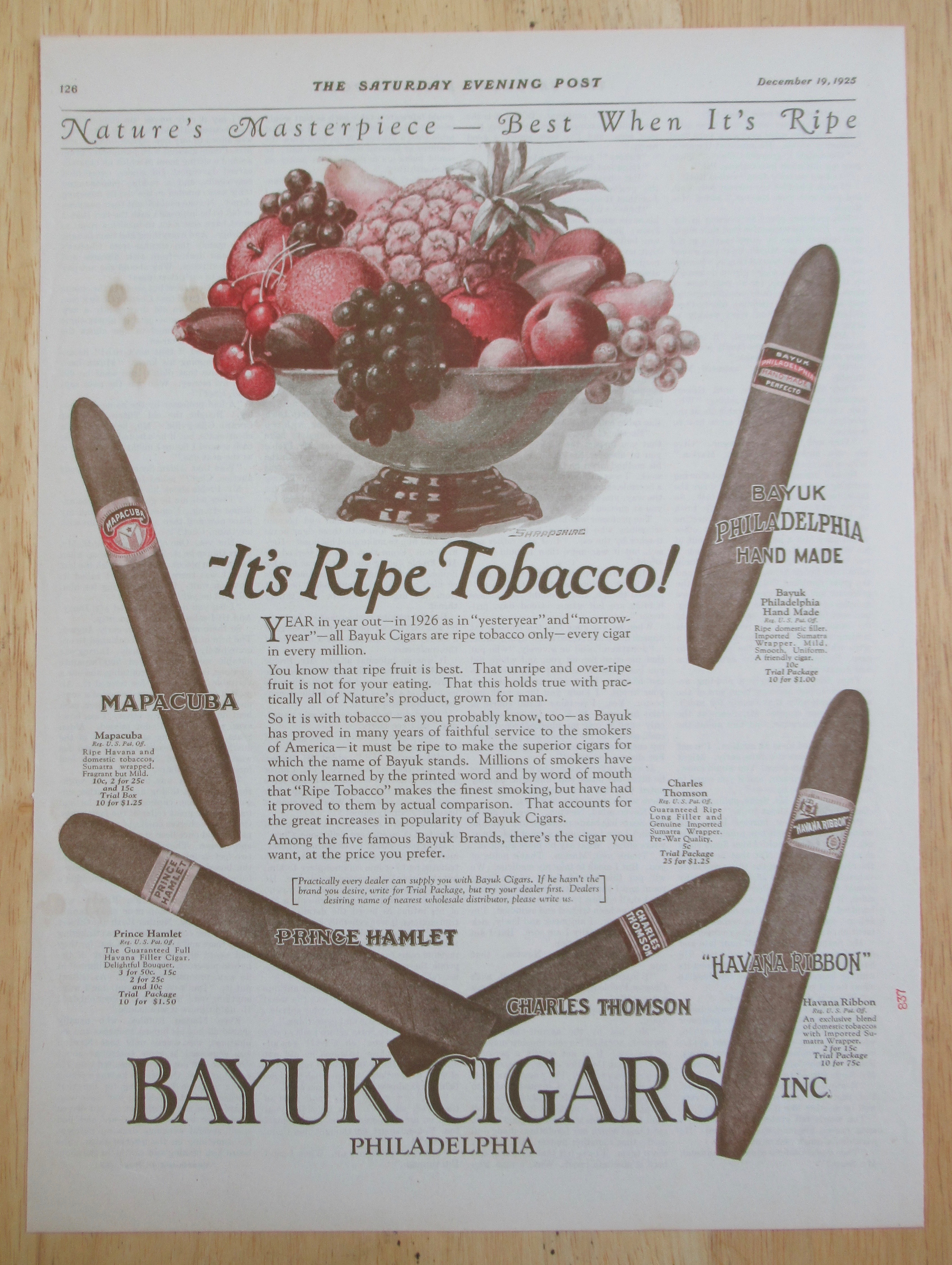 1925 Bayuk Cigars with Variety Of Different Cigars