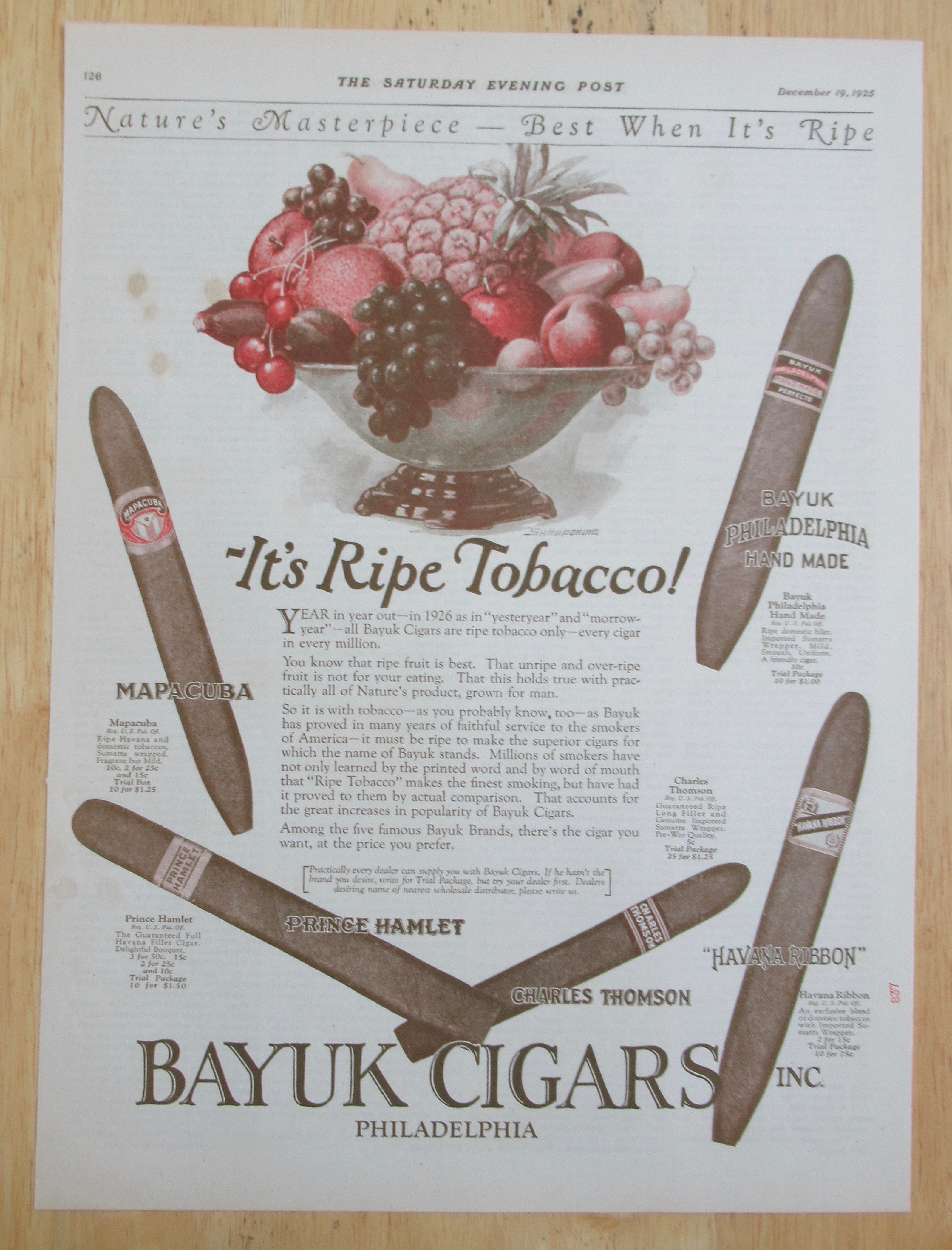 1925 Bayuk Cigars with Variety Of Different Cigars