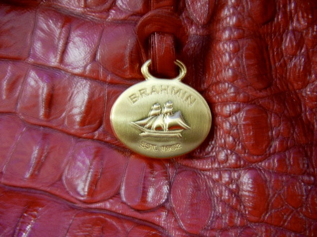 Brahmin Red Leather Trina Drawstring Handbag