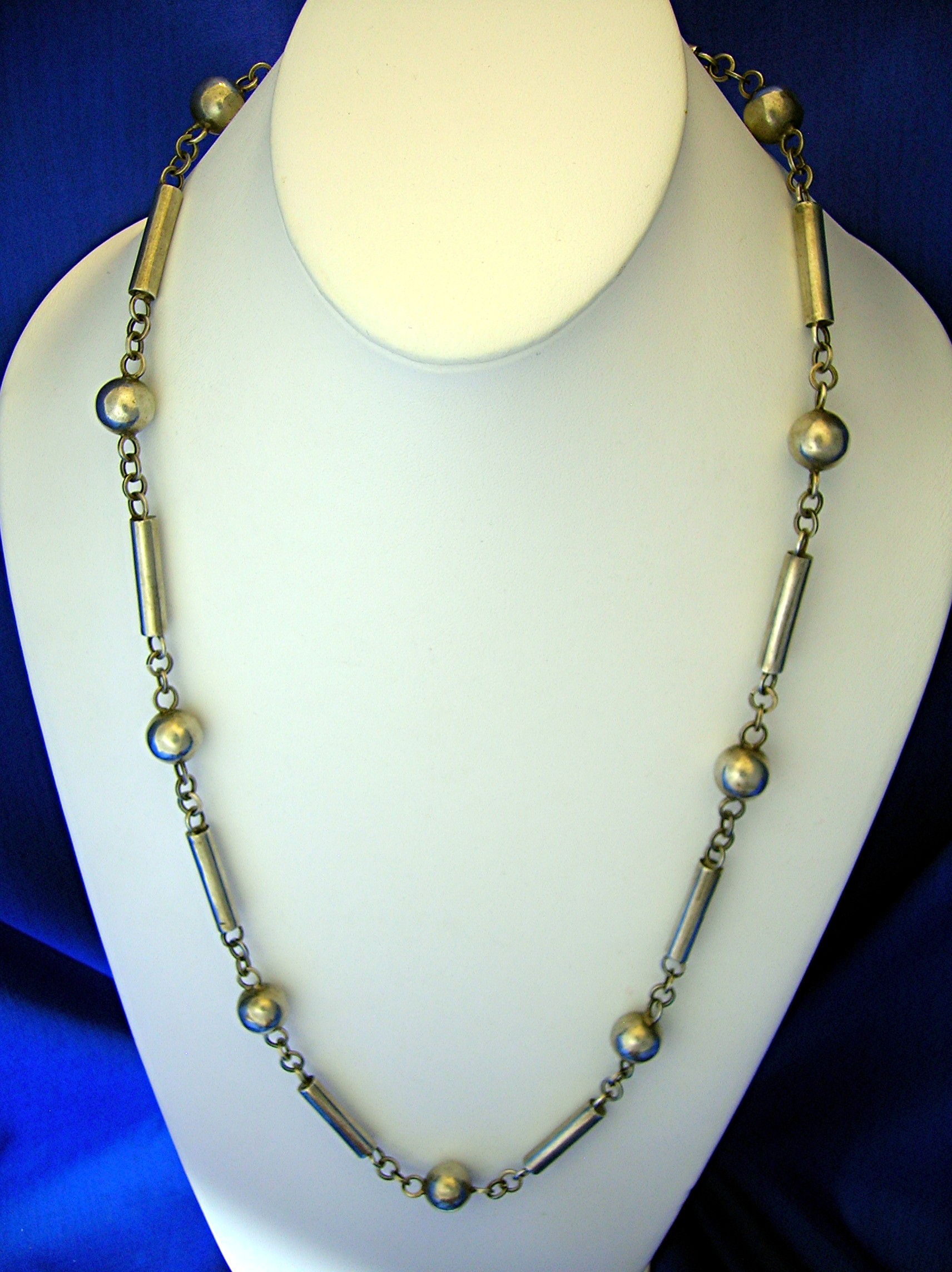 Necklace Mexican Silver Handmade Barrel and Beads