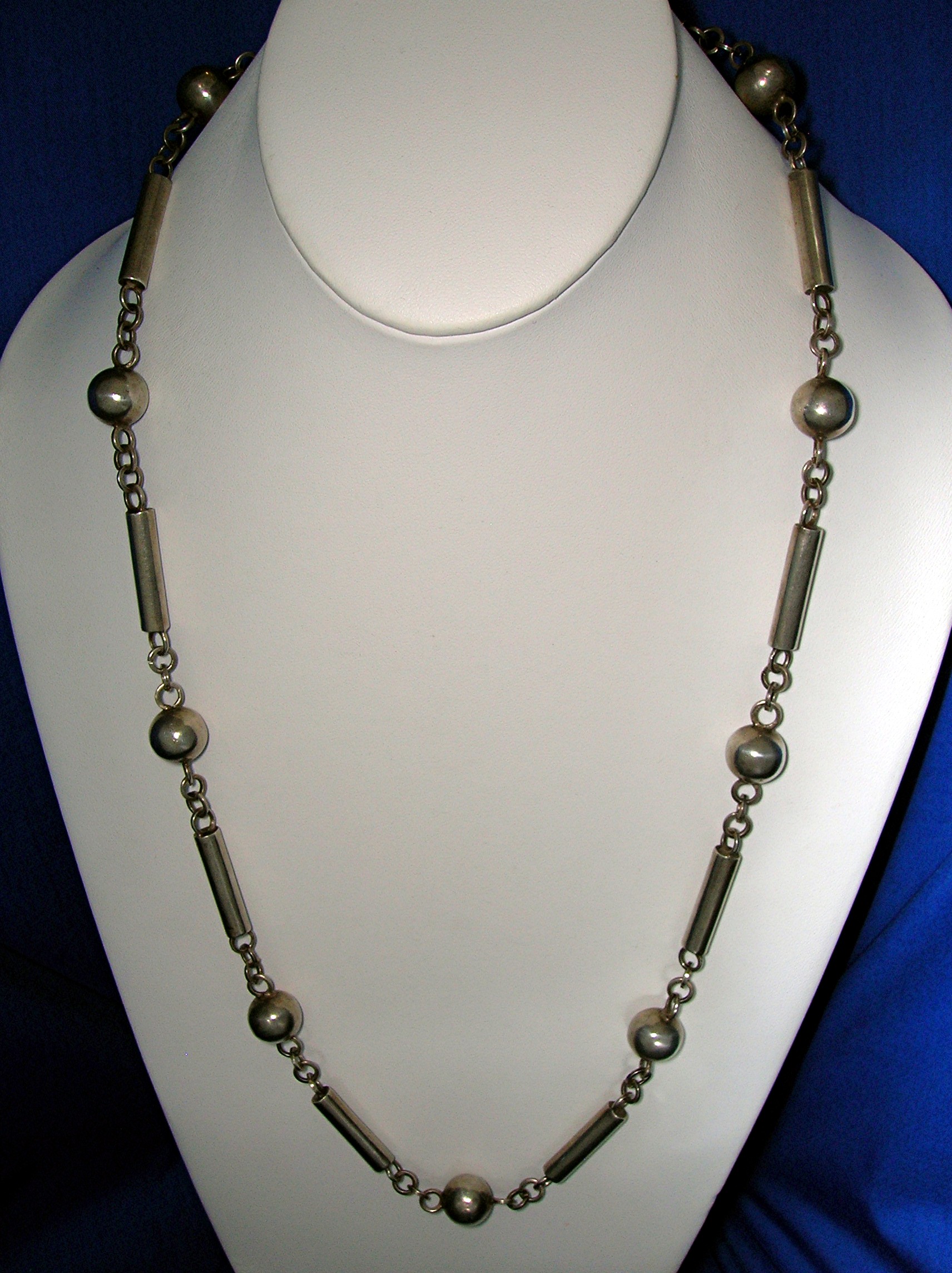 Necklace Mexican Silver Handmade Barrel and Beads