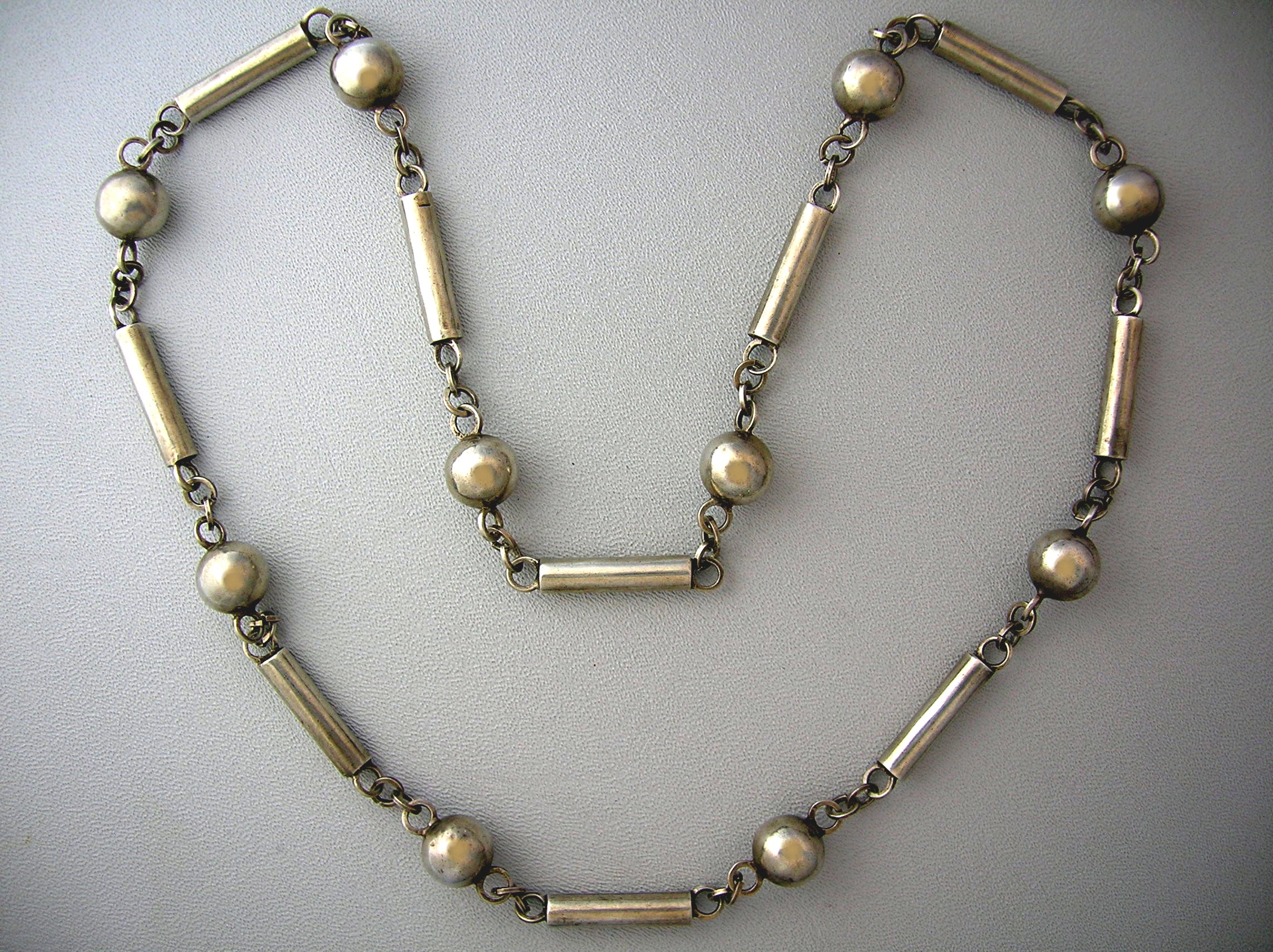 Necklace Mexican Silver Handmade Barrel and Beads