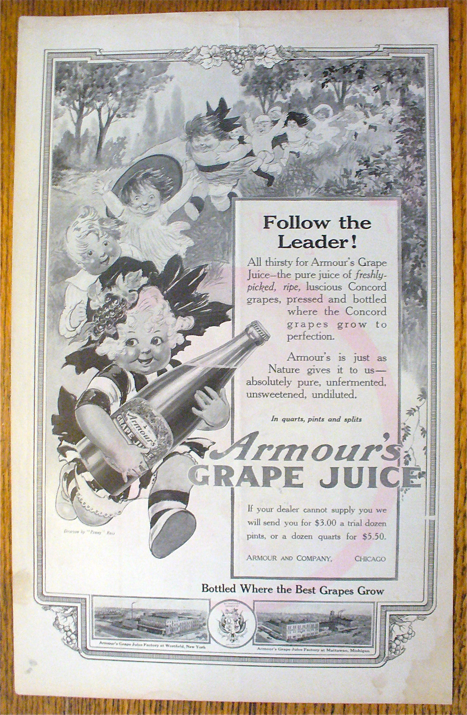 1914 Armour's Grape Juice By Penny Ross w/Girl Running