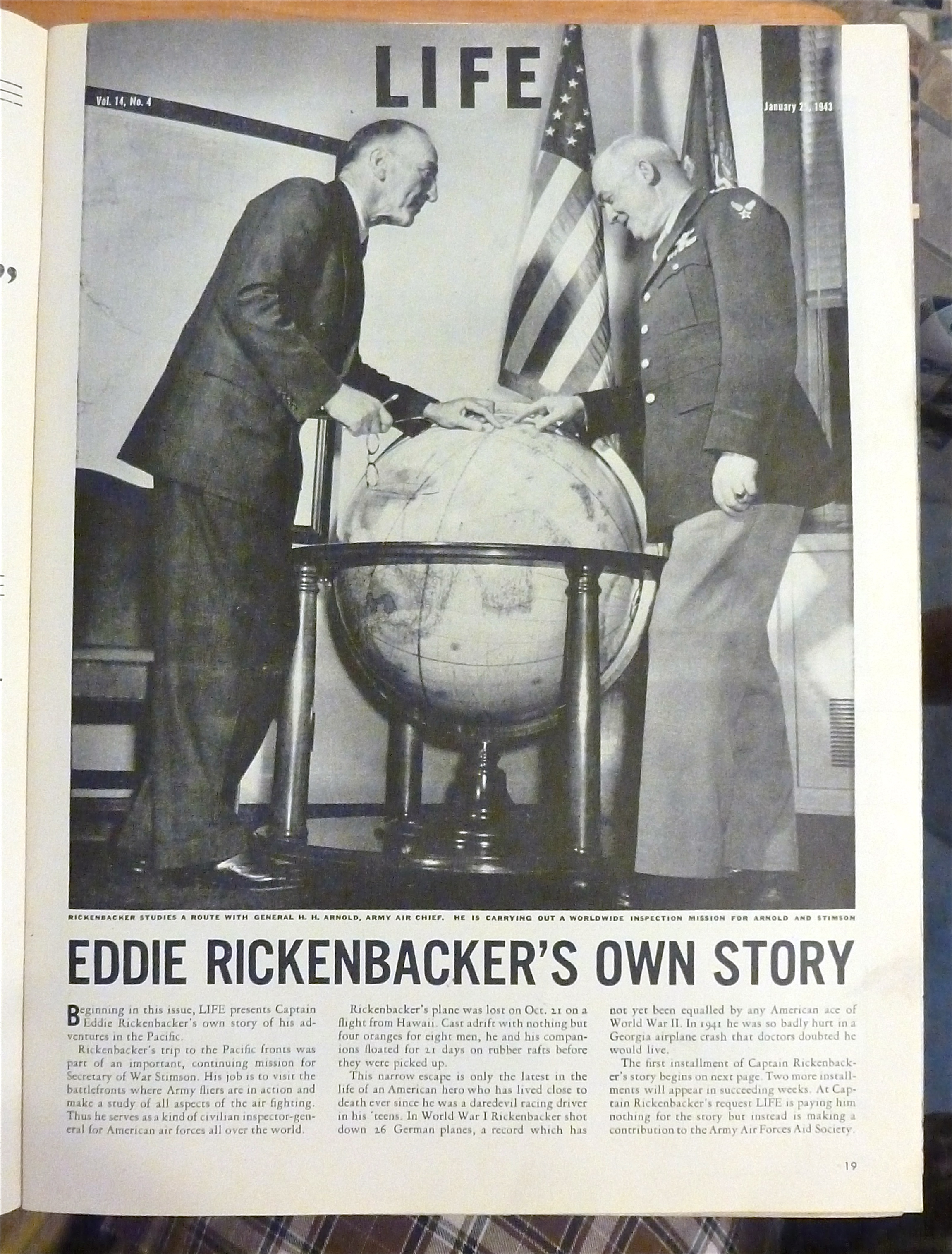 Life Magazine-January 25,1943-Eddie Ricken Backer