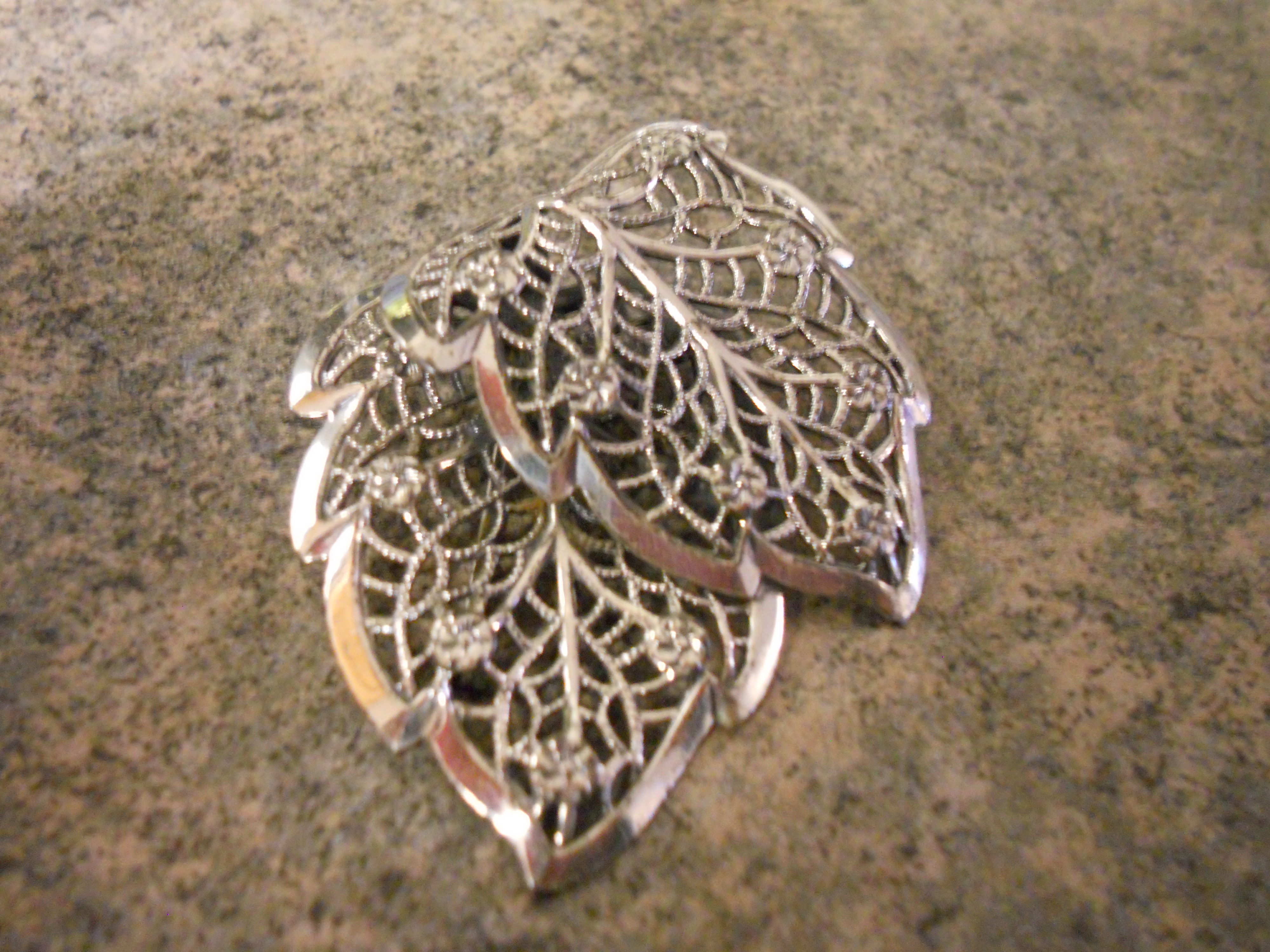 Beau Sterling Leaf Pin Two Leaf Filigree