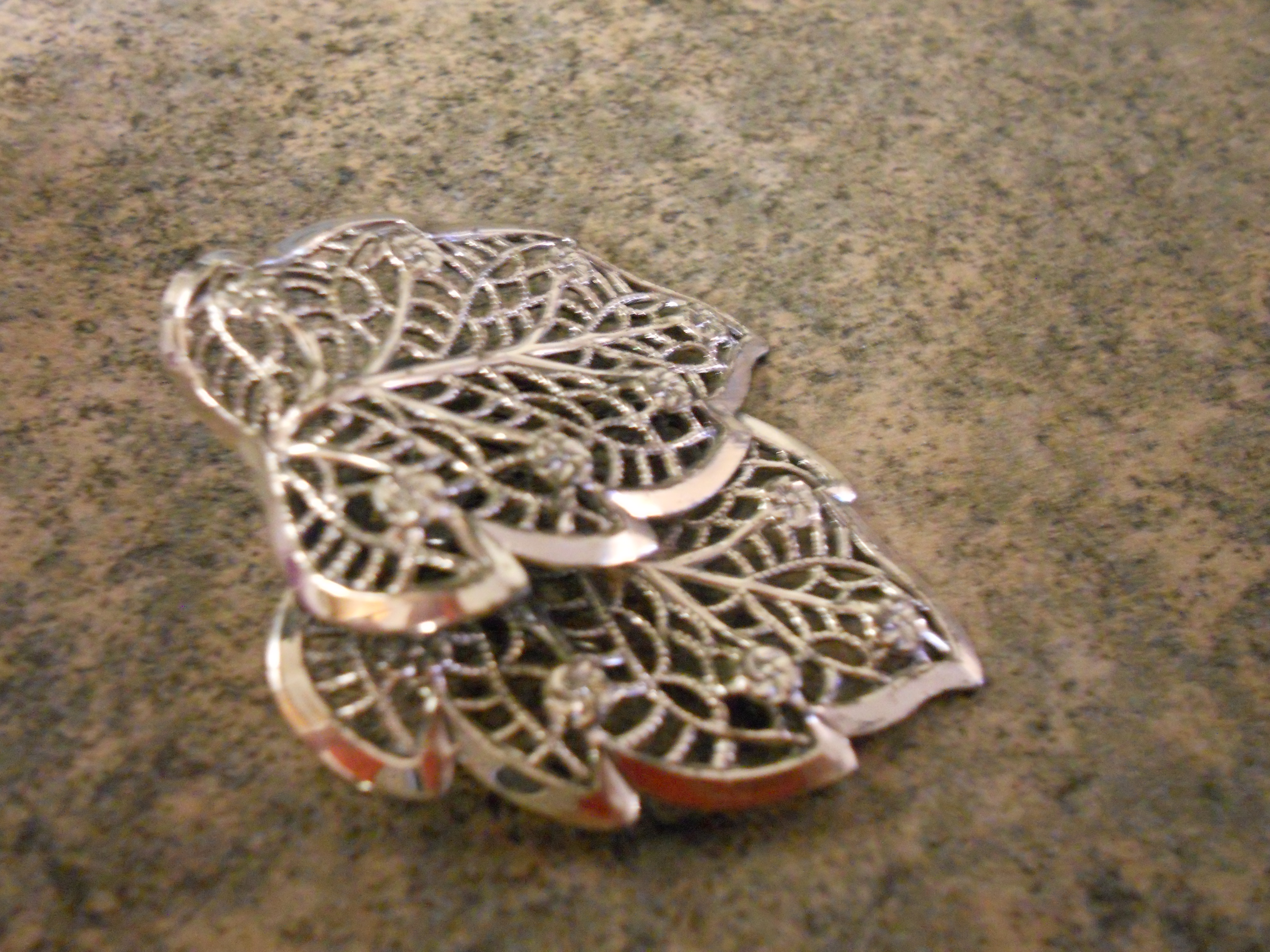 Beau Sterling Leaf Pin Two Leaf Filigree