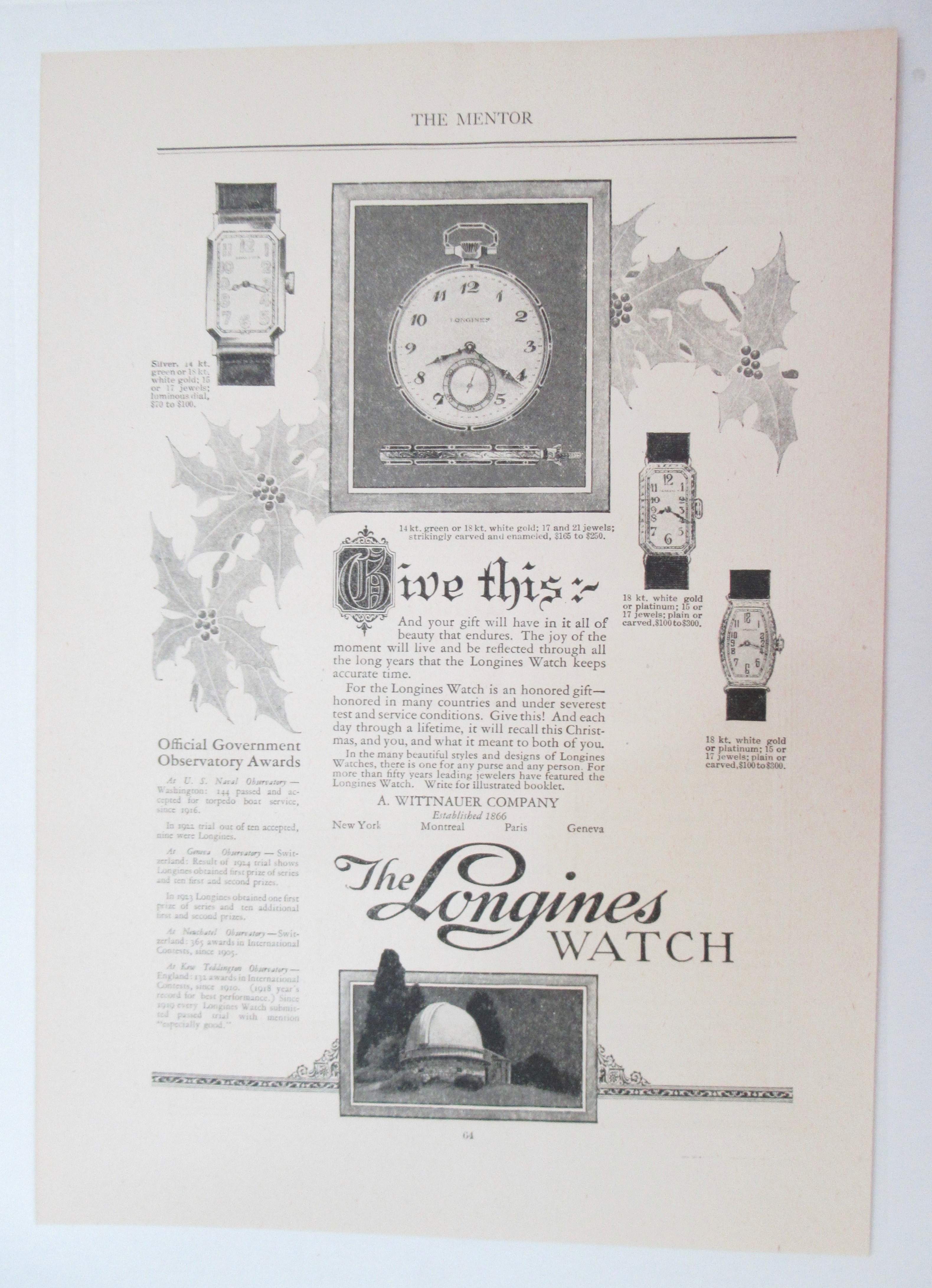 1924 Longines Watch with Silver and Gold
