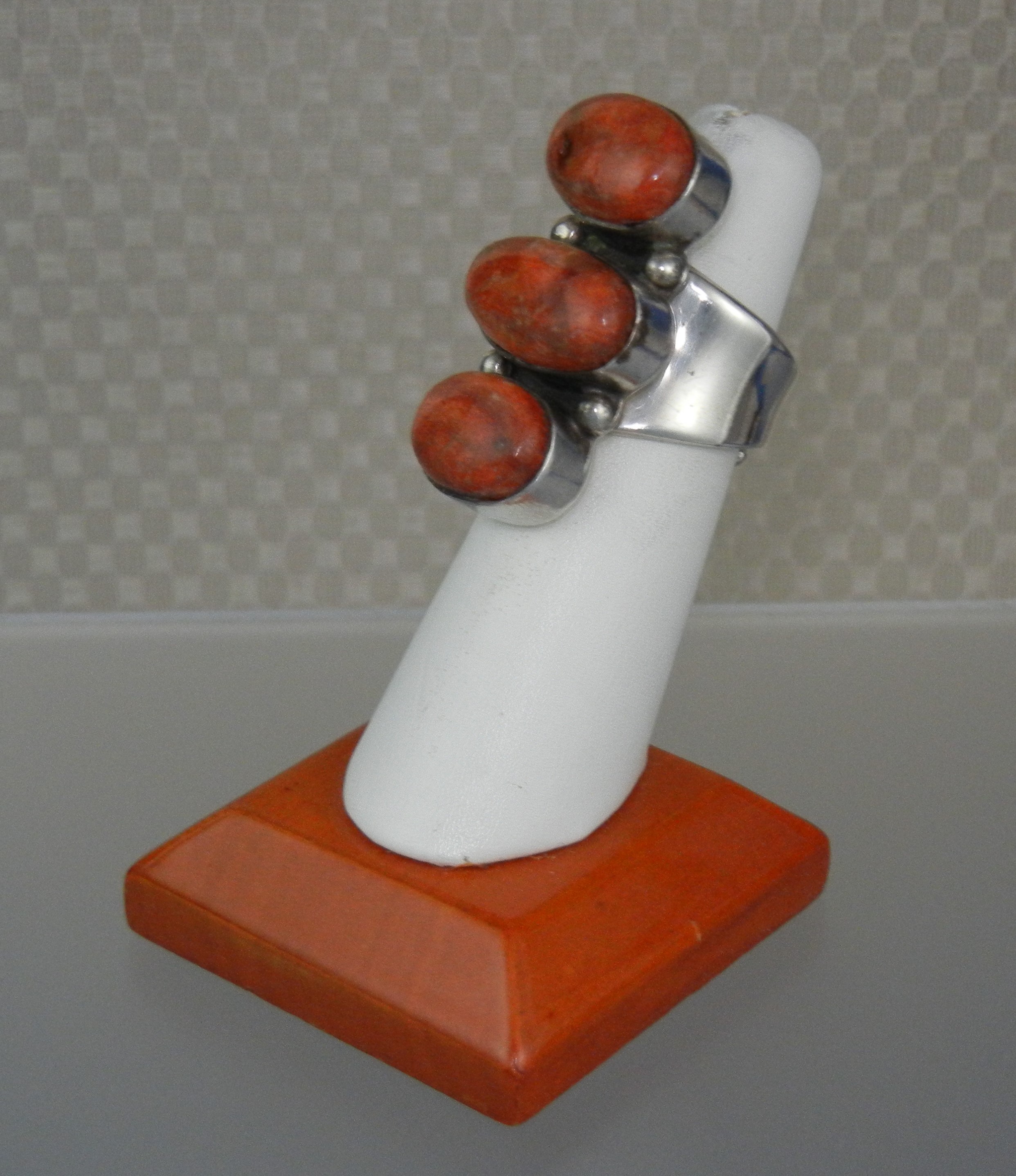 David Troutman Sterling Silver Apple Coral Ring