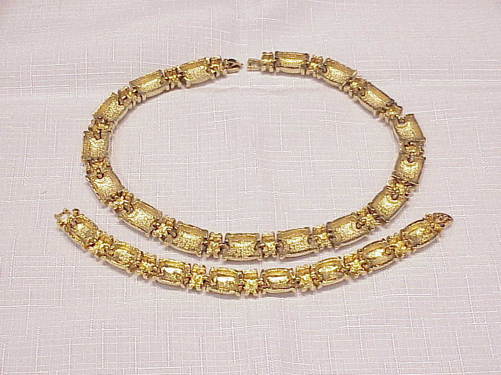 Monet Gold Tone Link Choker Necklace And Bracelet Set