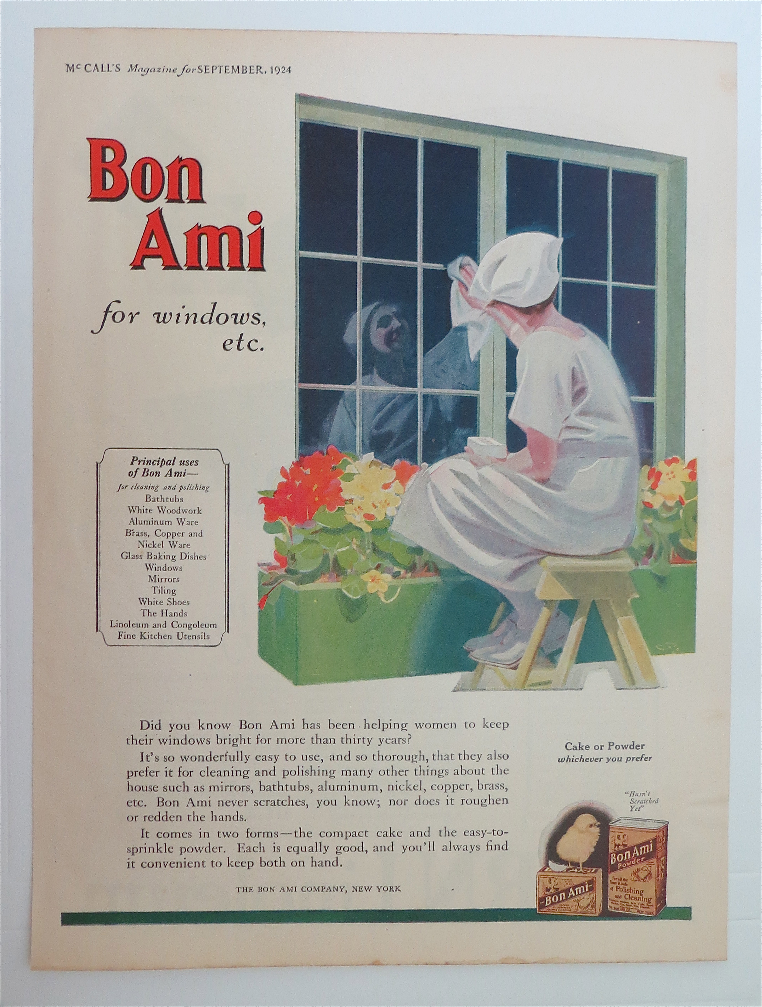 1924 Bon Ami w/ Woman Sitting on Stool Cleaning Window