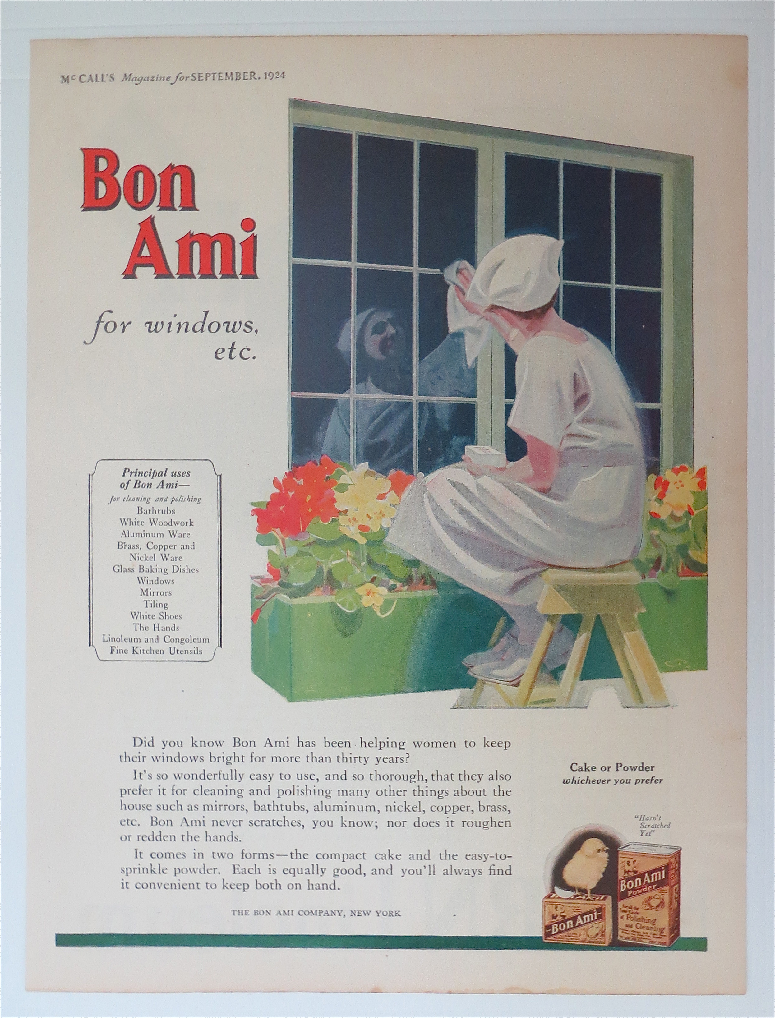 1924 Bon Ami w/ Woman Sitting on Stool Cleaning Window