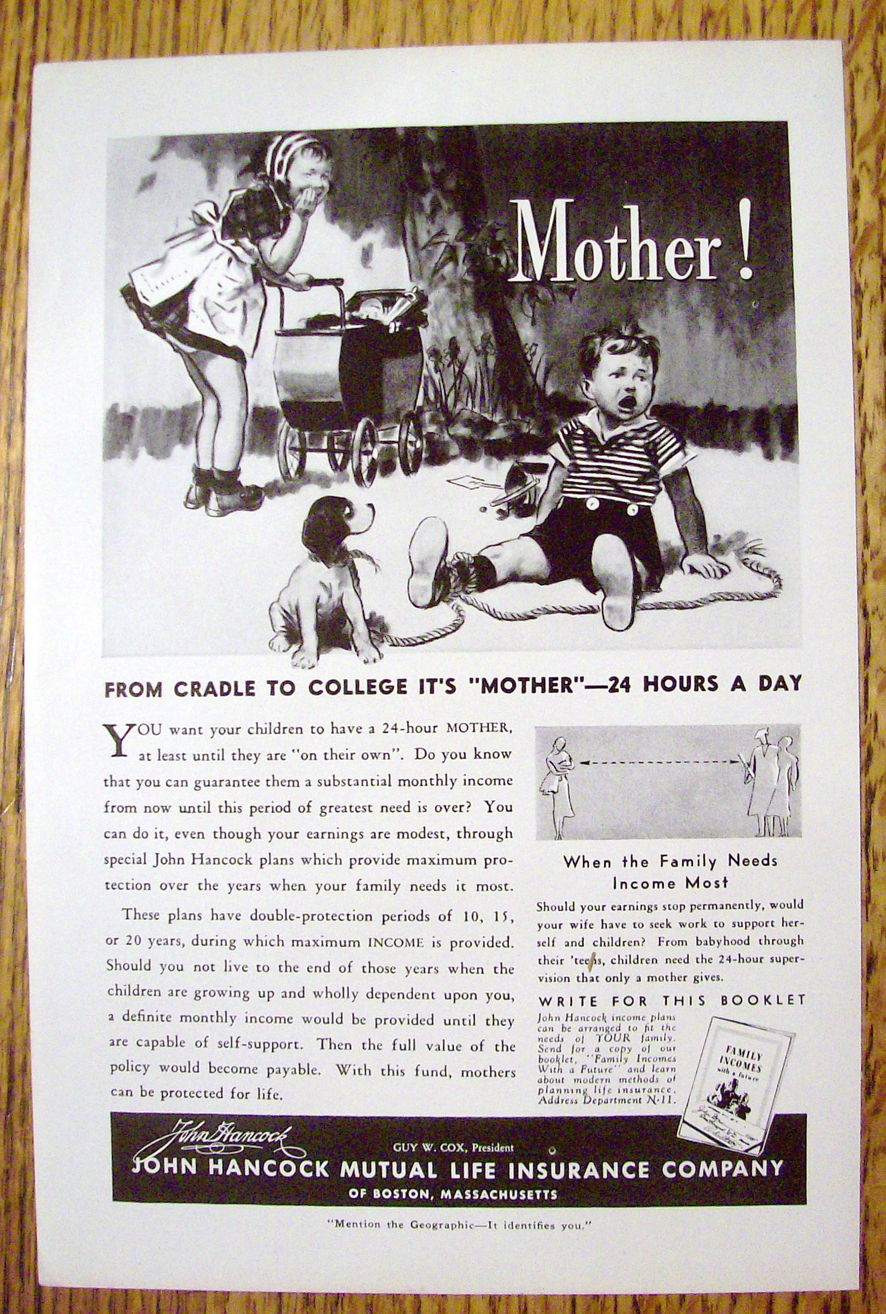 1939 John Hancock Mutual Life Insurance Co w/Boy & Girl