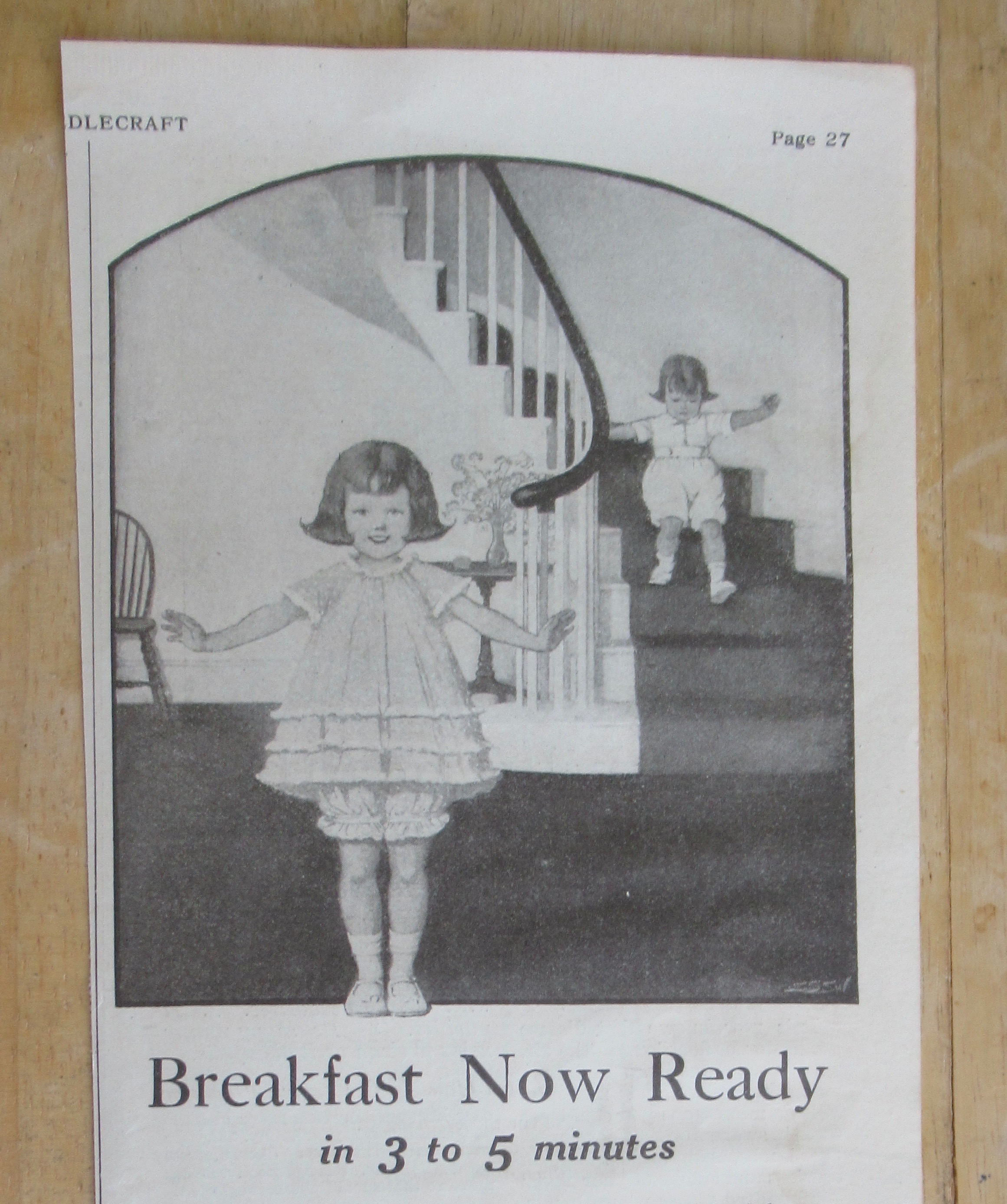 1925 Quick Quaker Cereal with Child Coming Downstairs