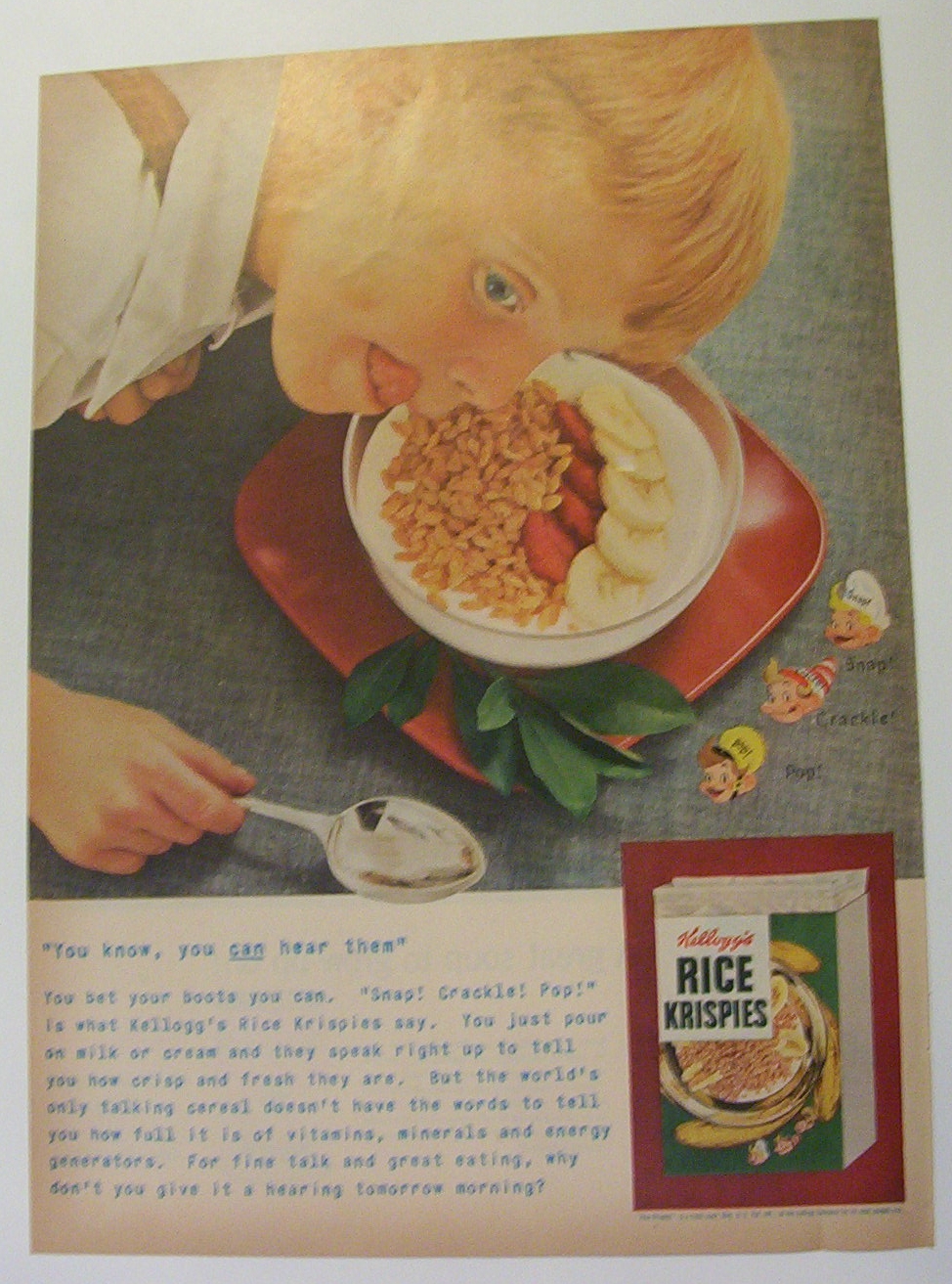 1955 Kellogg's Rice Krispies Cereal w/ Boy Licking Lips