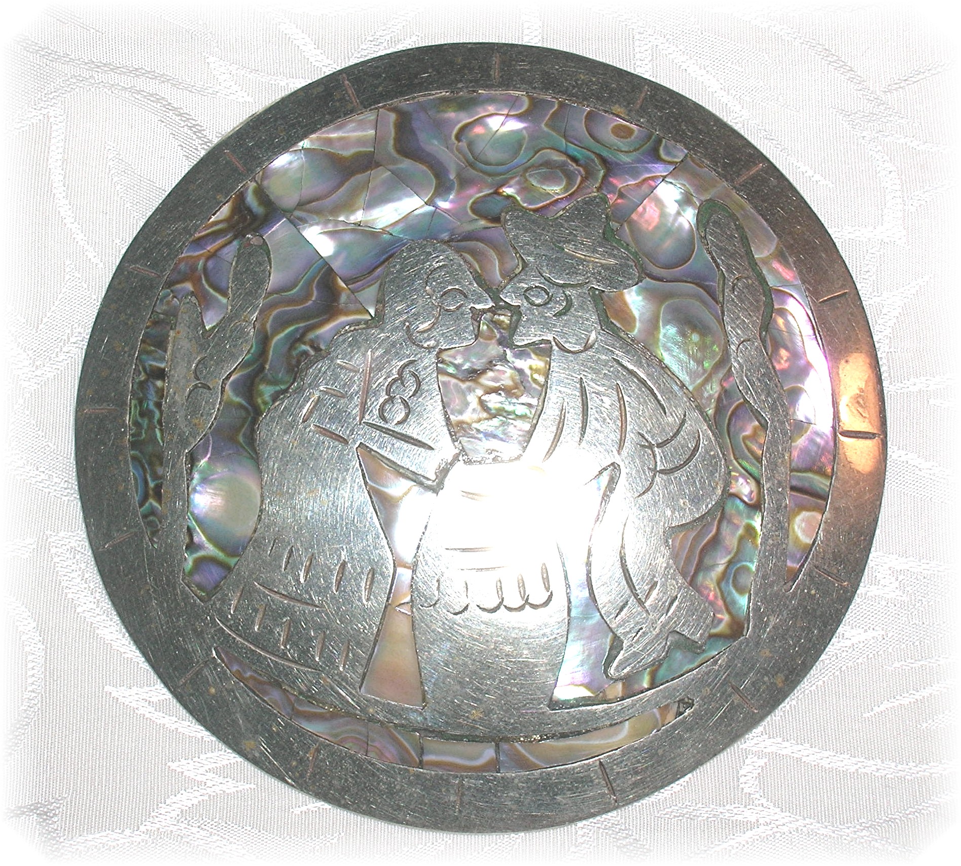2 7/8 Inches Silver and Abalone Brooch Mexico