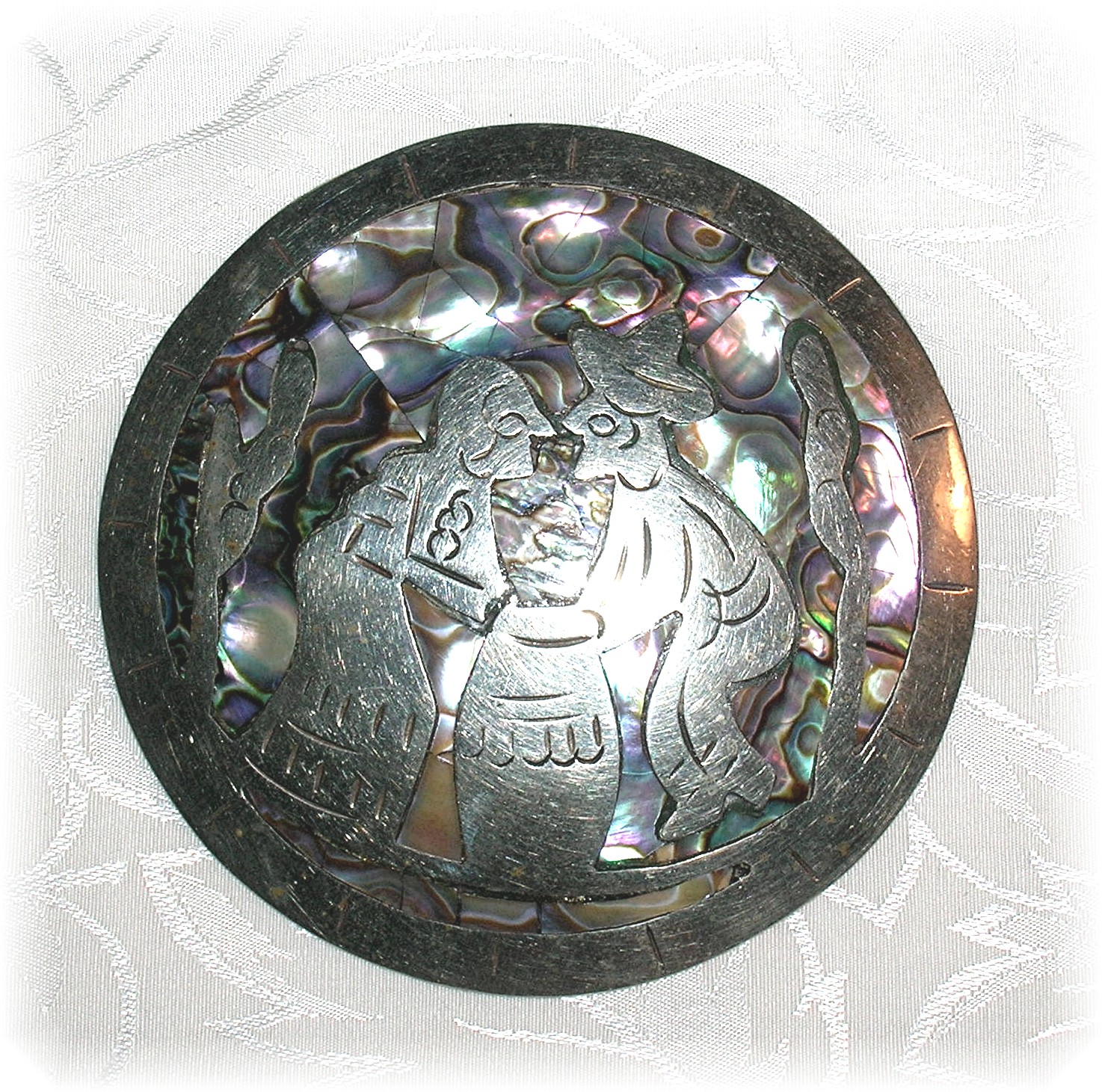 2 7/8 Inches Silver and Abalone Brooch Mexico
