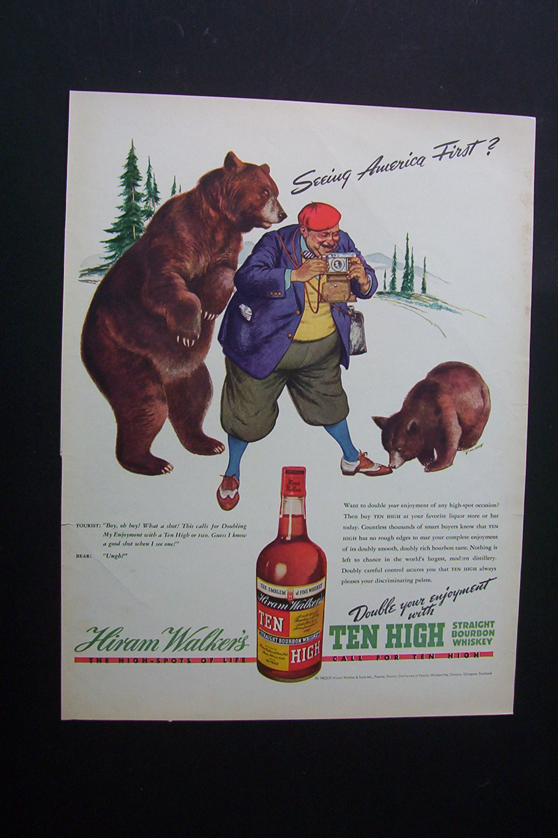 1938 Dual Ad: Camel Cigarettes & Ten High Whiskey