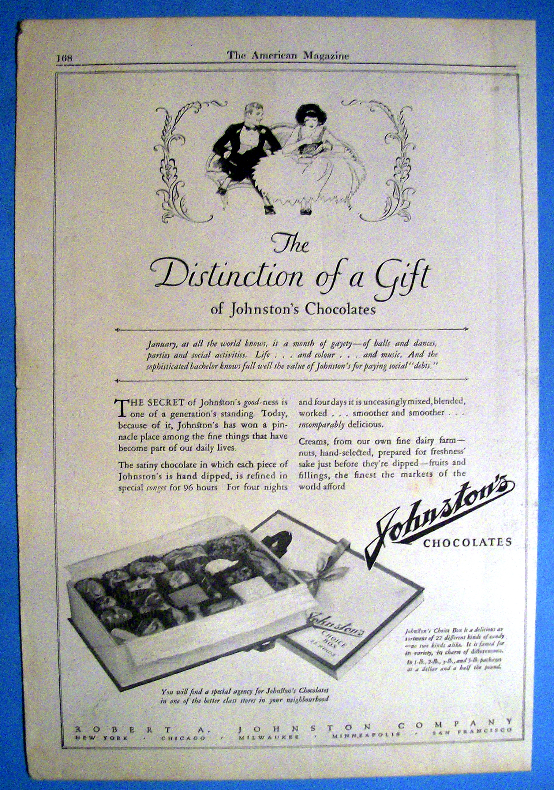 1926 Johnston's Chocolates with a Box of Chocolates