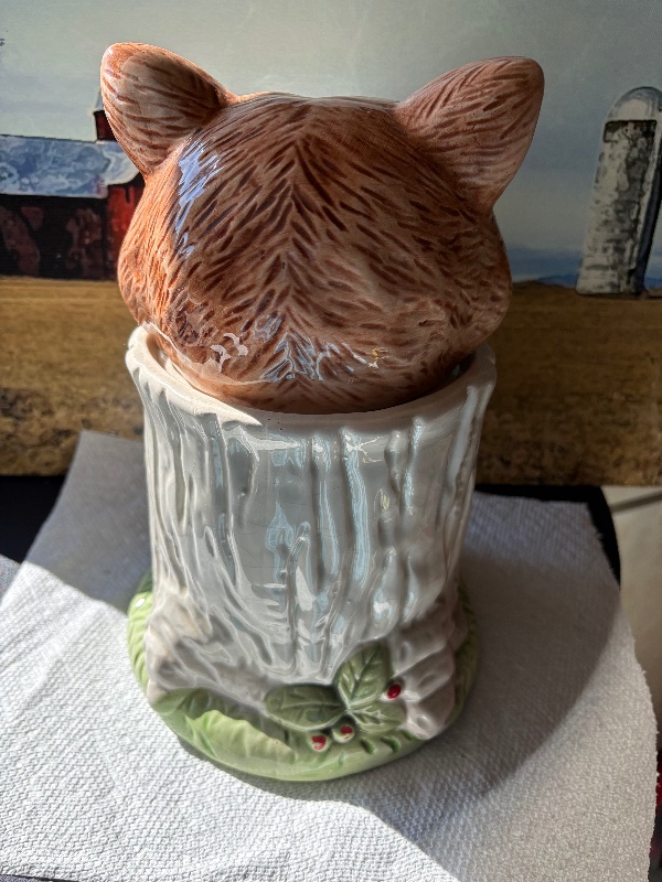 Raccoon Ceramic Cookie Jar Woodland Animal Kitchen Decor
