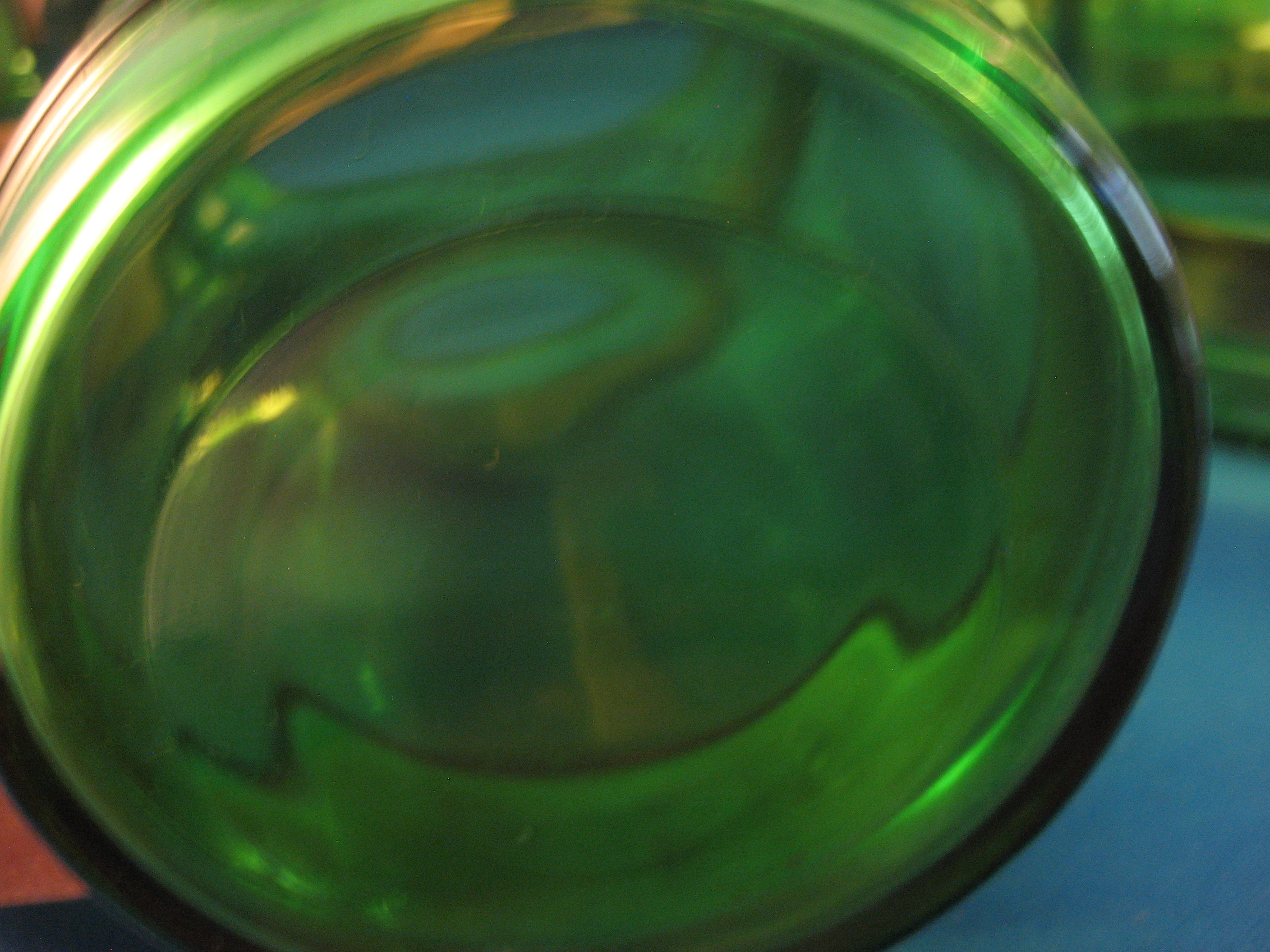 Six Green Glass Barrel Mugs With Wooden Handles