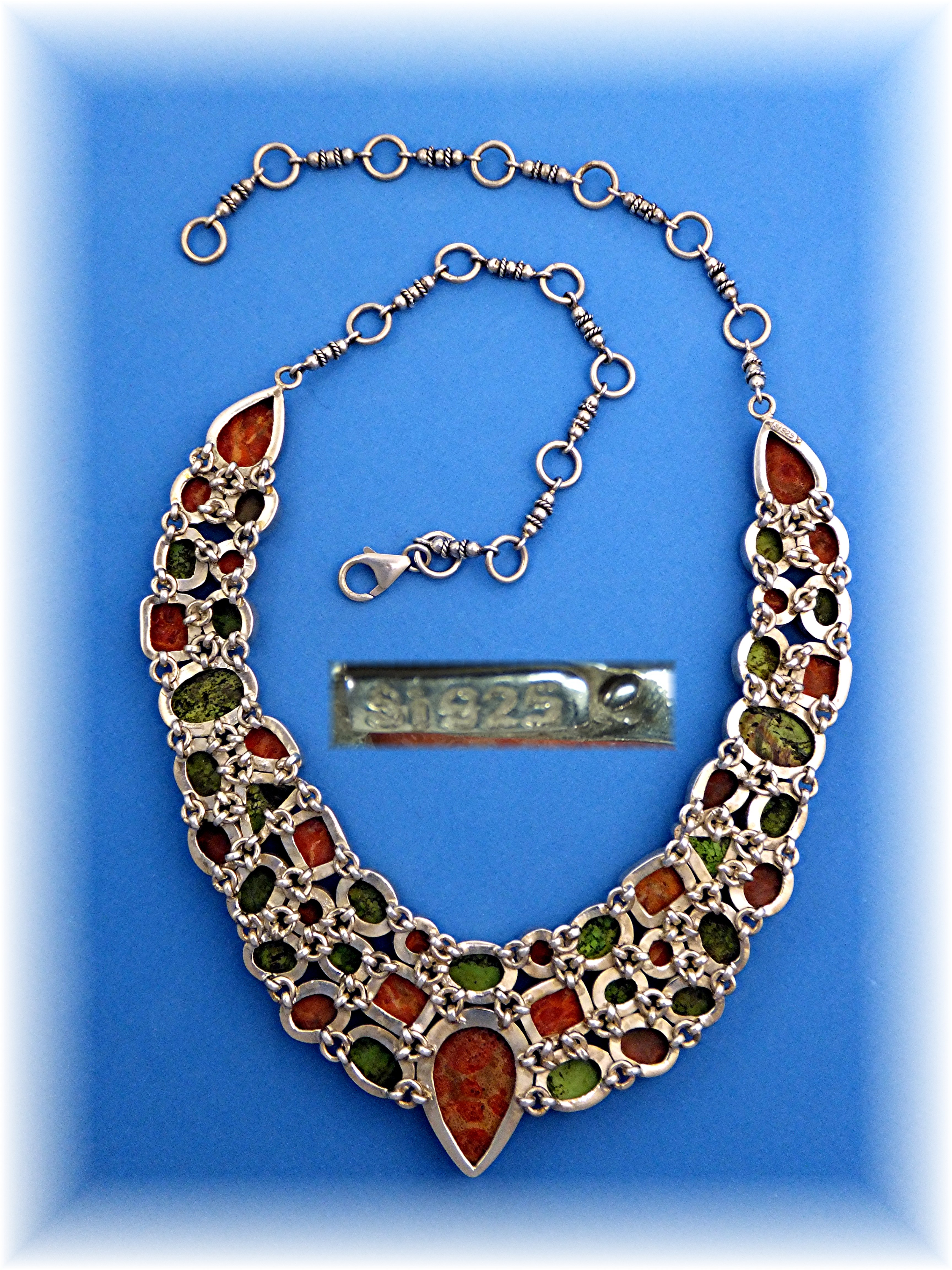Necklace Sponge Coral Gaspeite Sterling Silver S.J.