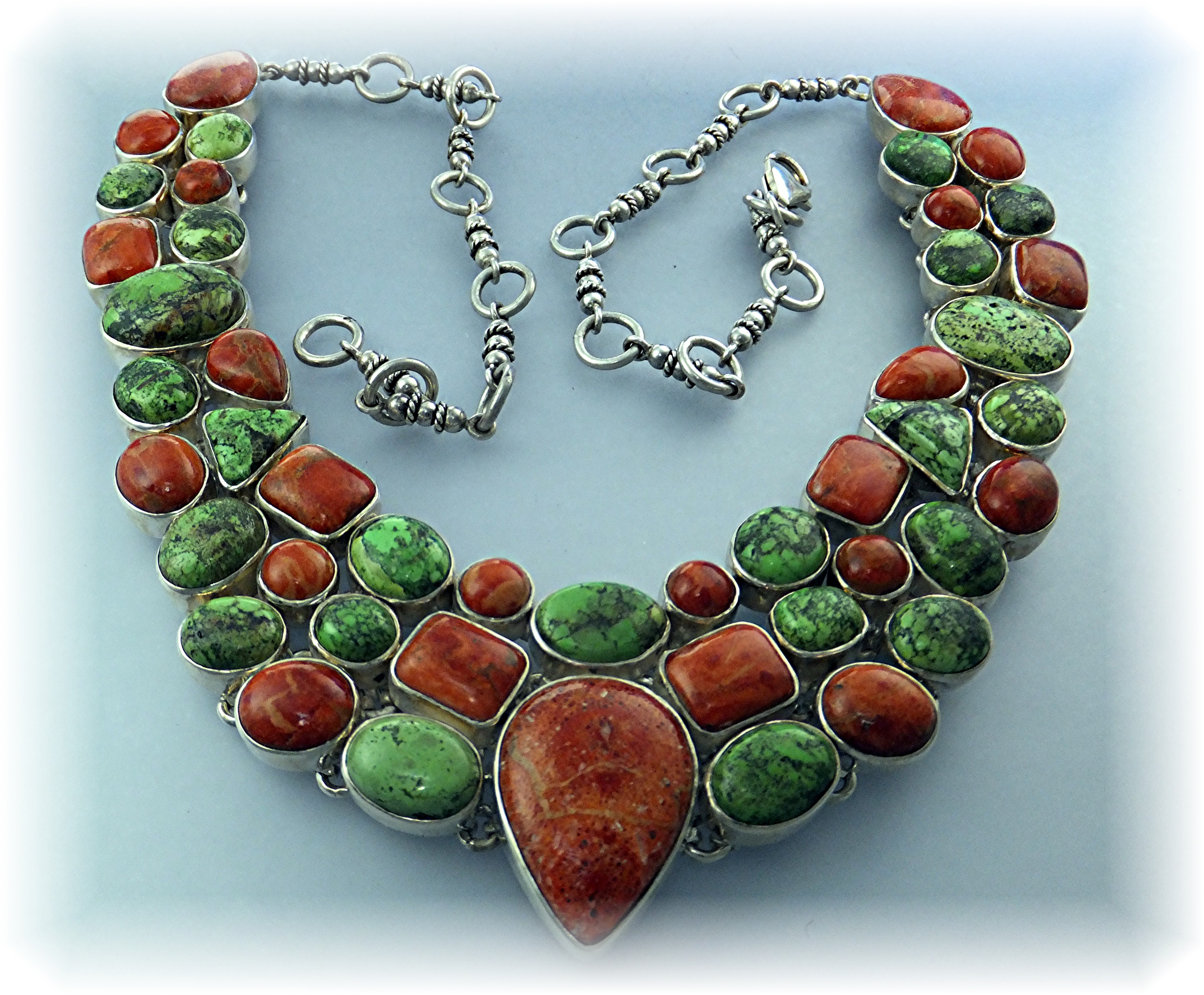 Necklace Sponge Coral Gaspeite Sterling Silver S.J.
