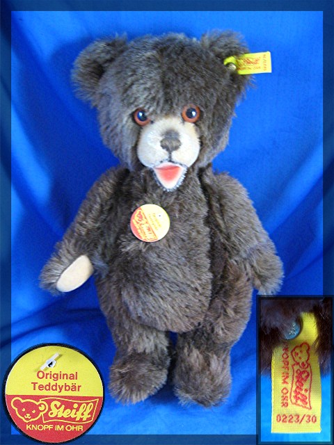 12 inch Steiff dark brown Teddy Bear Jointed w/ growler