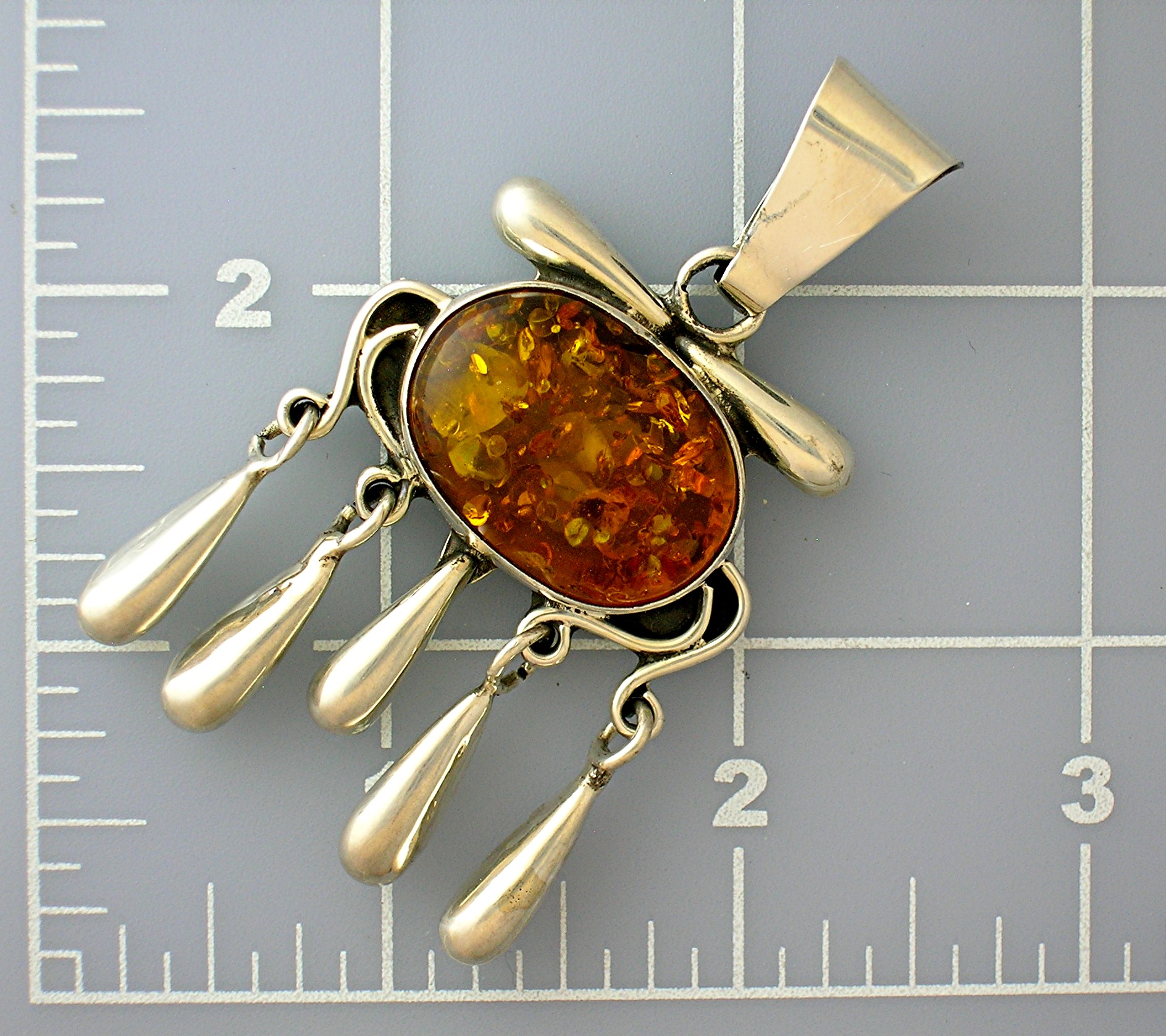 Pendant Sterling Silver Golden  Amber Tassle