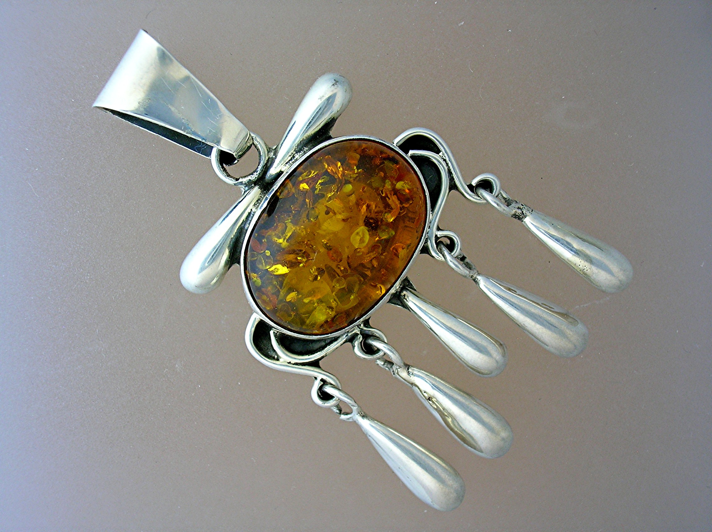 Pendant Sterling Silver Golden  Amber Tassle