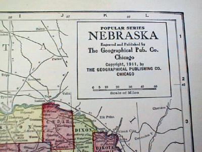 1911 Map of Nebraska & Kansas